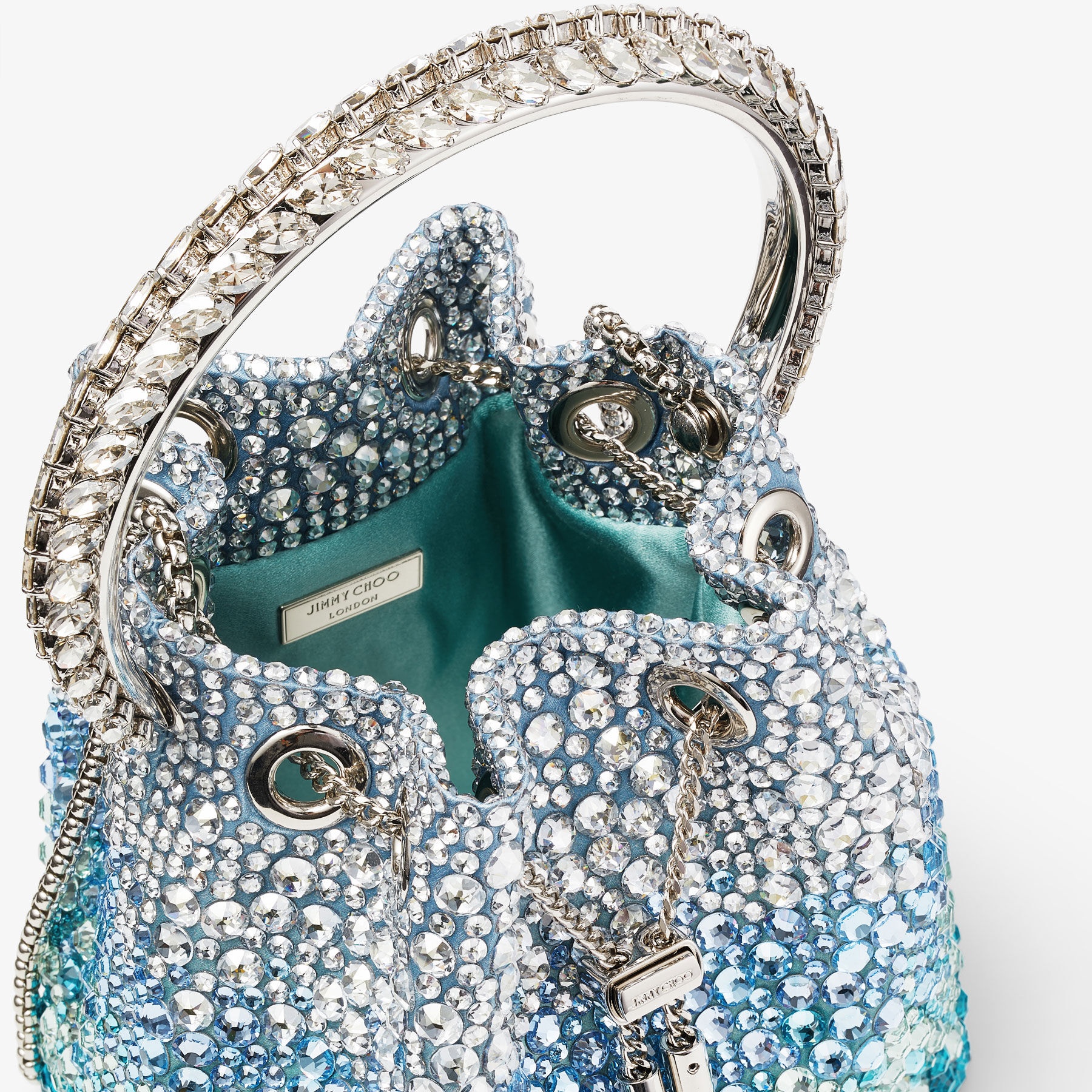 BON BON  Emerald and Silver Satin Bag with Swarovski Crystals