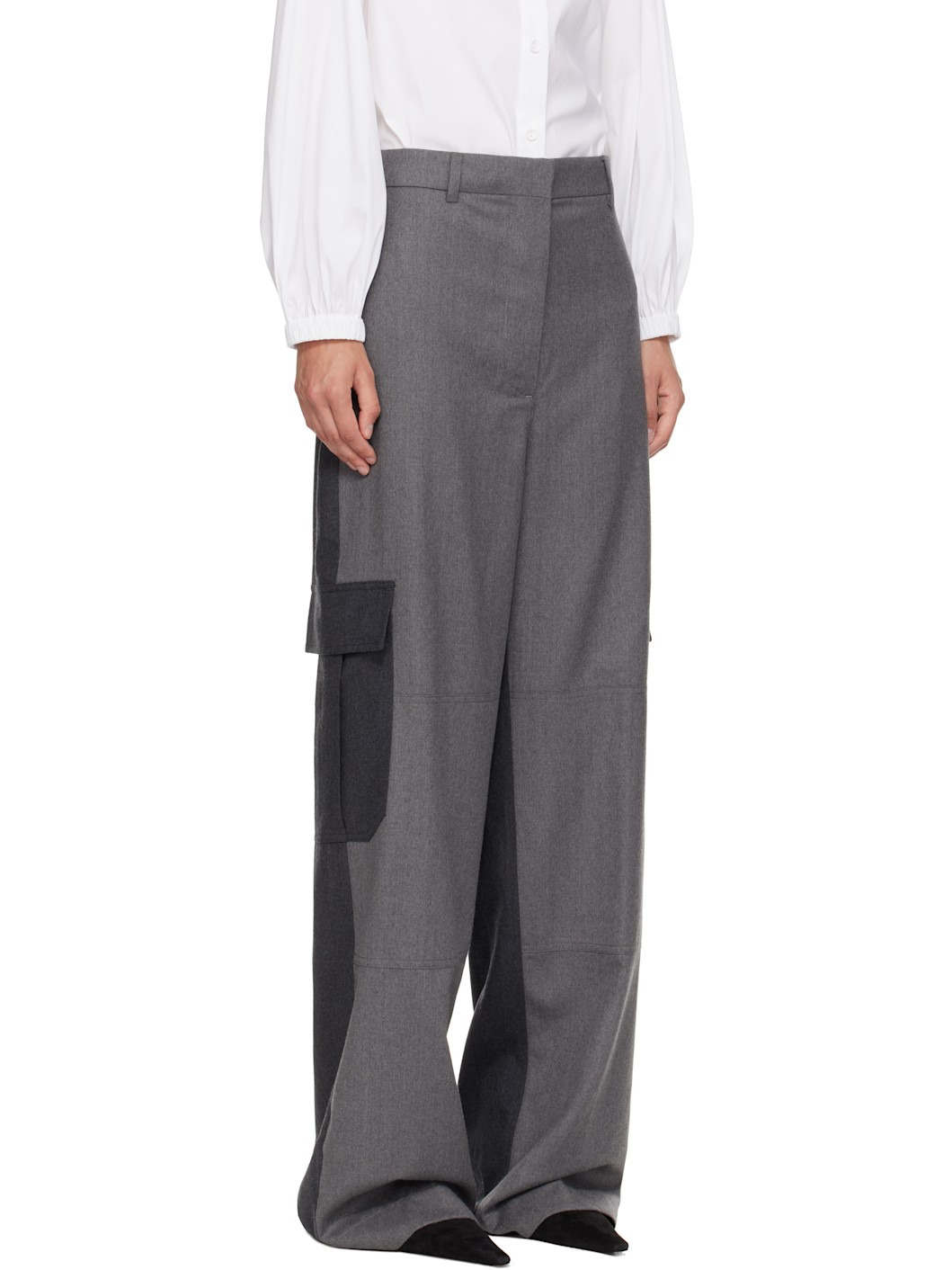 Gray Paneled Slouchy Cargo Pants - 2