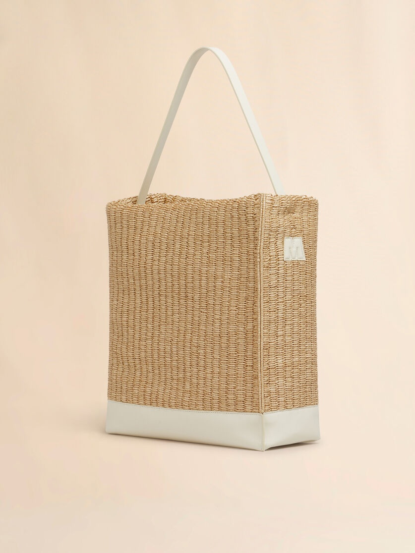 MEDIUM NATURAL WOVEN FABRIC MUSEO HOBO BAG WITH LEATHER PATCHES - 3