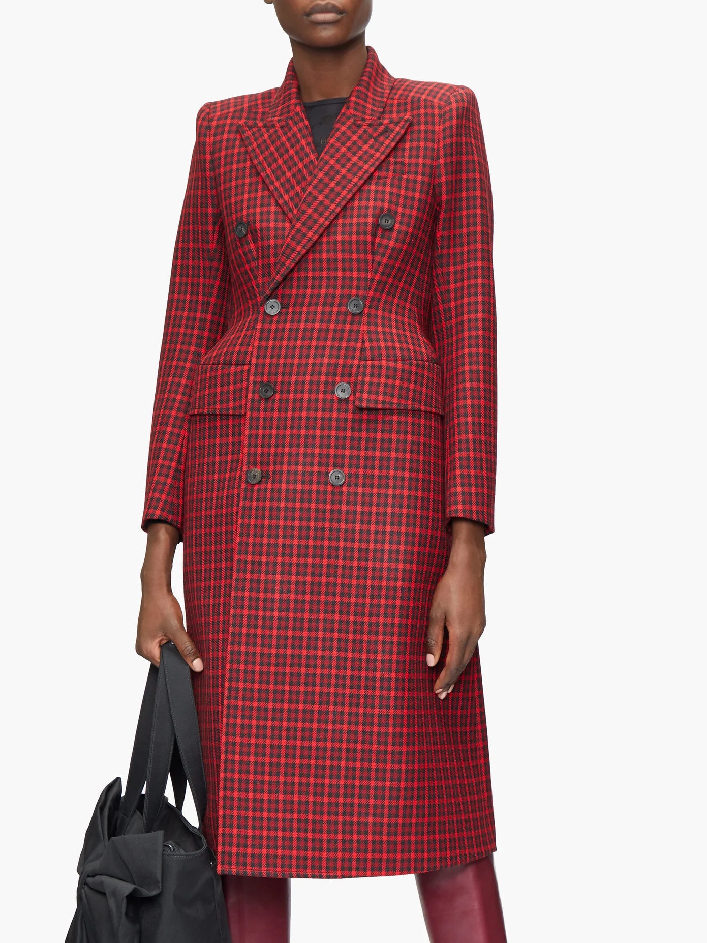 Hourglass tartan wool-twill coat - 6