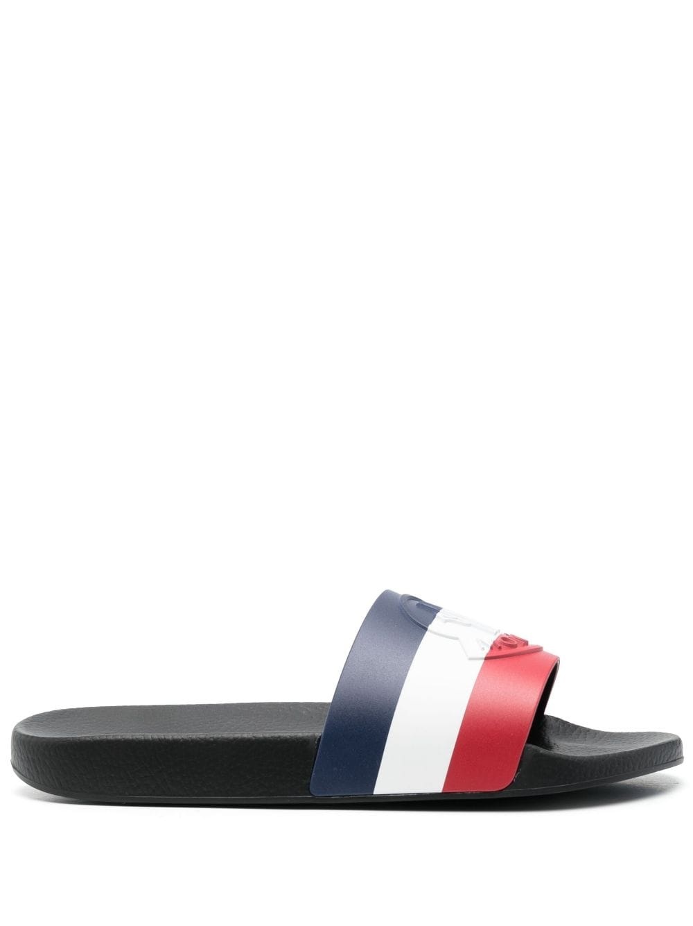 striped logo-embossed slides - 1