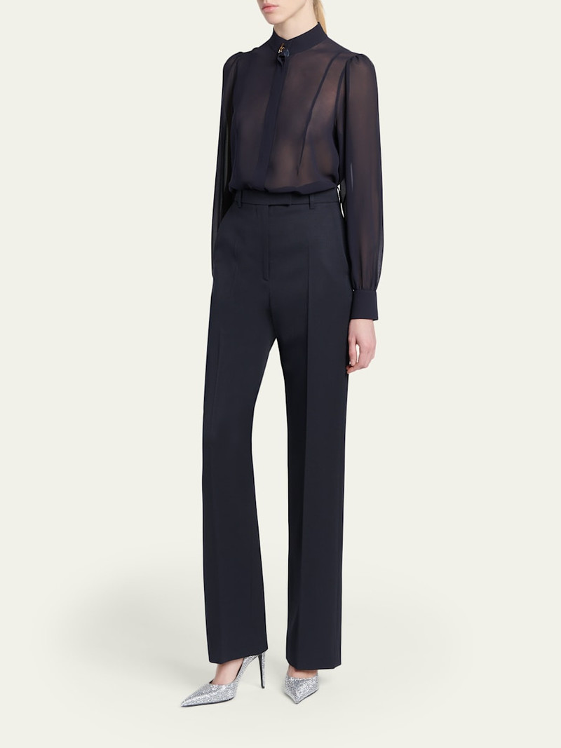 Alexander McQueen Wishbone-Button Silk Chiffon Button-Down Blouse outlook