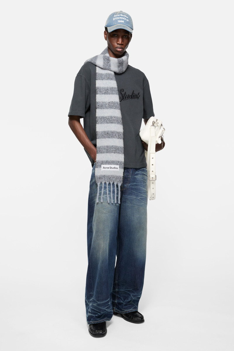 Acne Studios Fringed wool scarf - skinny - Grey/white outlook