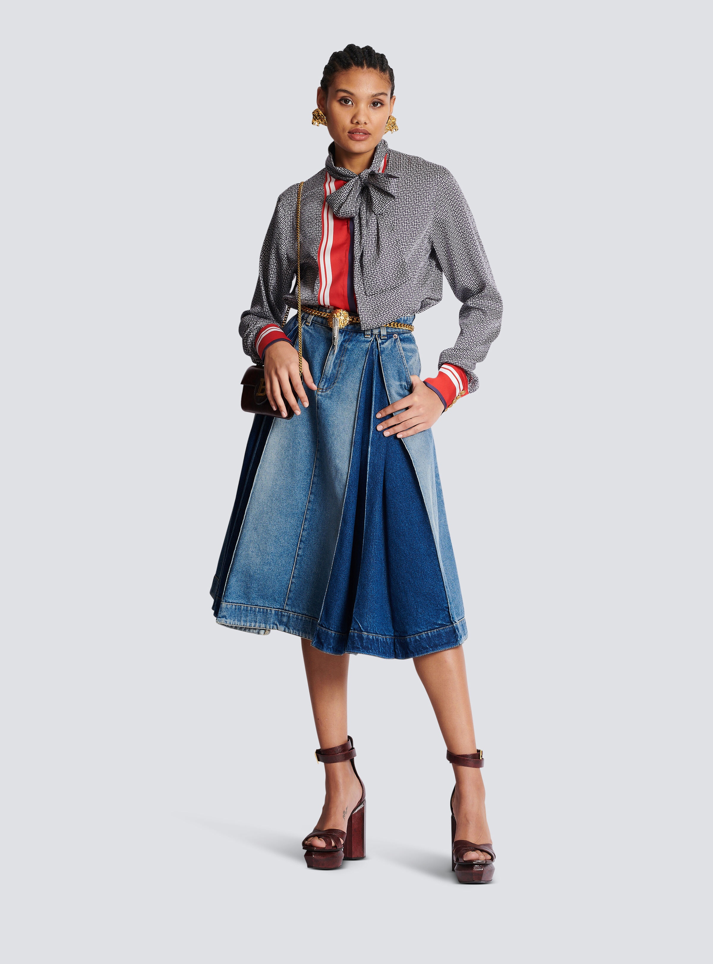 Scarf print shirt with bow collar - 2