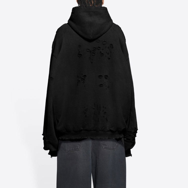 Balenciaga Caps Destroyed Hoodie 'Black White' 659403TKVB61093 - 5