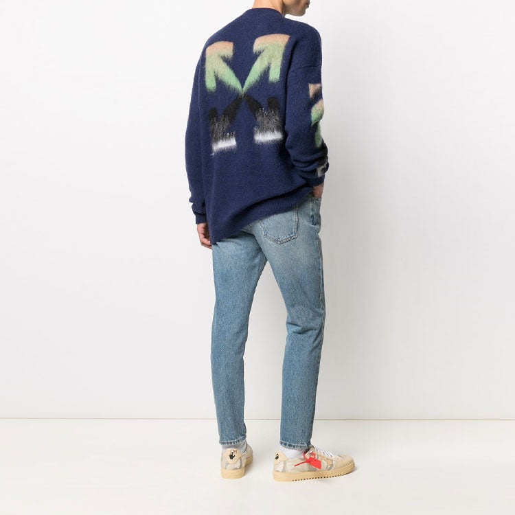Men's Off-White SS21 Stripe Pattern Intarsia Knit Blue OMHA036R21KNI0014984 - 4