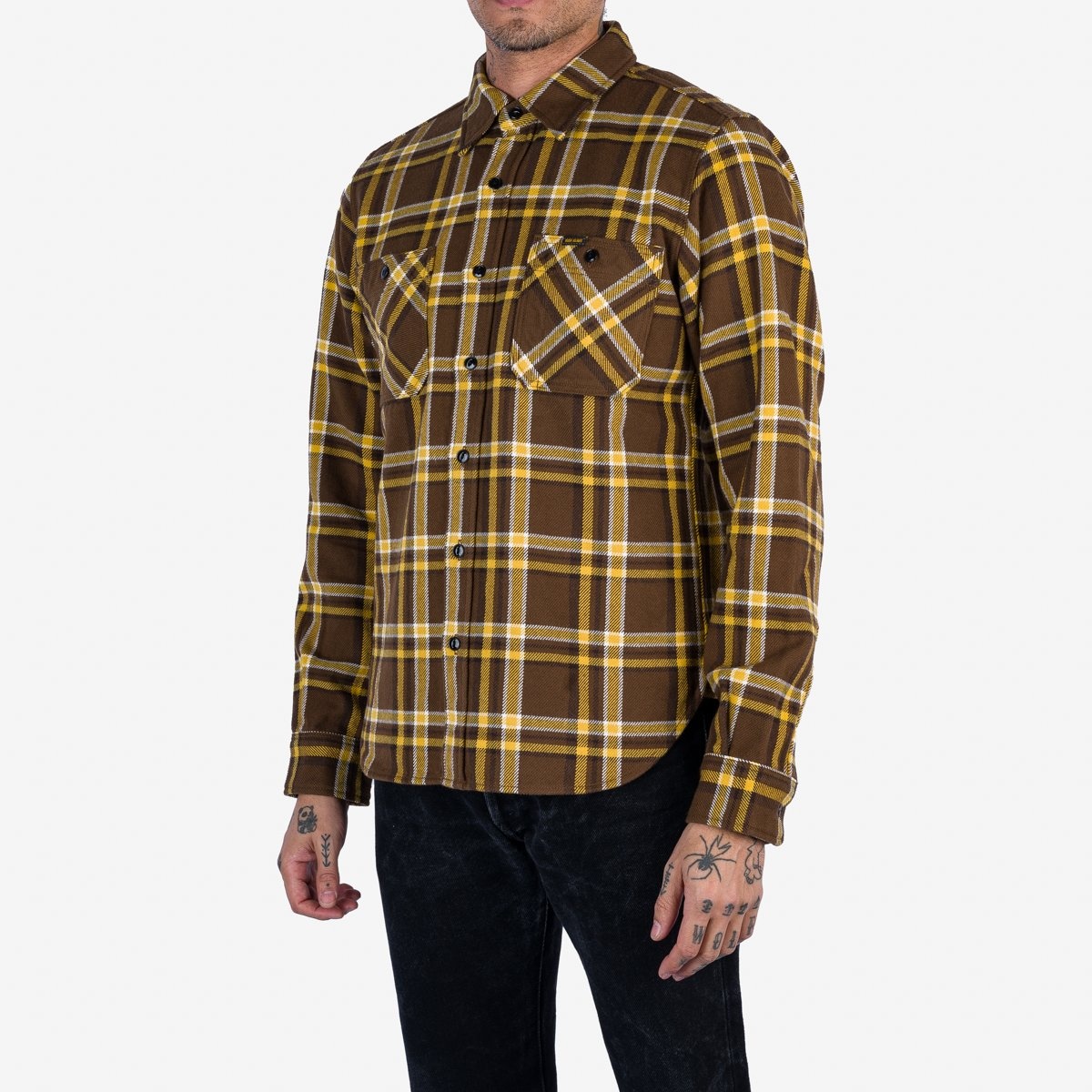 IHSH-378-BRN Ultra Heavy Flannel Crazy Check Work Shirt - Brown - 2