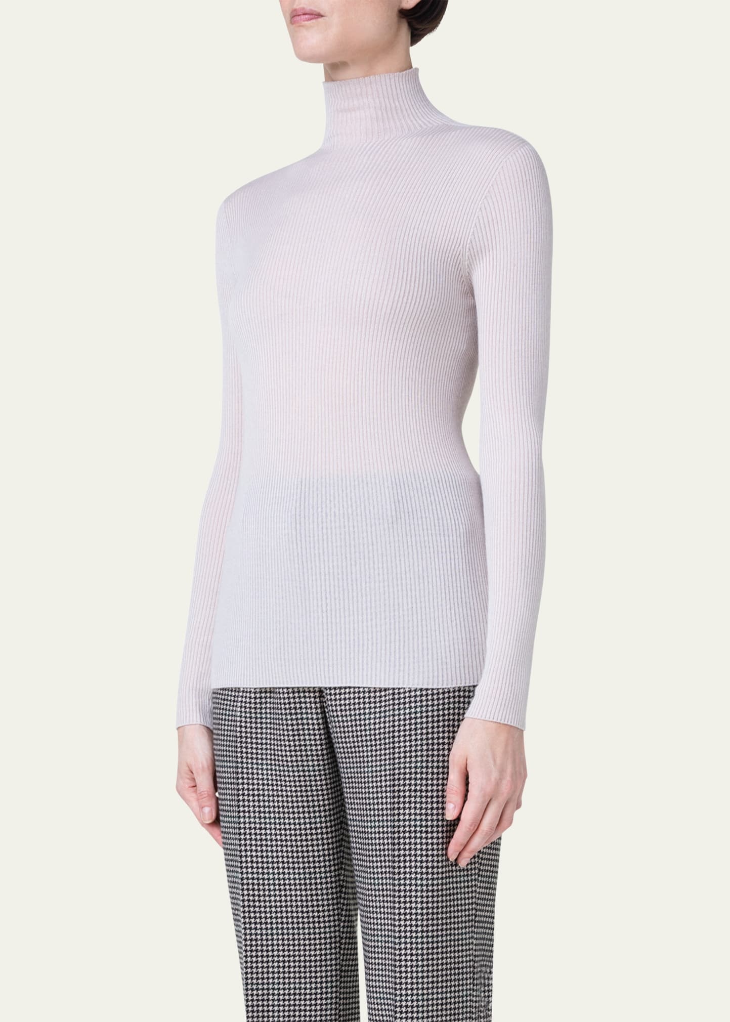 Cashmere-Silk Fine Ribbed Knit Pullover - 4