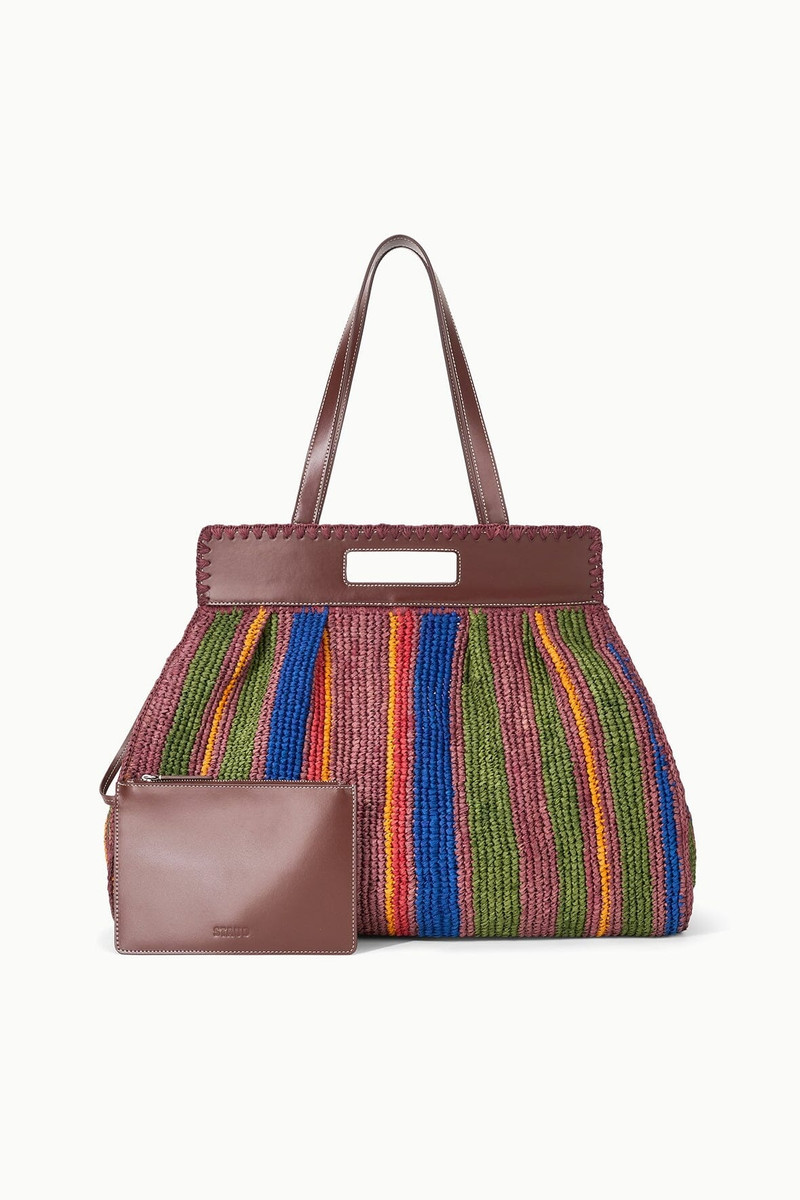 STAUD RUE TOTE BAG JUNGLE STRIPE RAFFIA 3