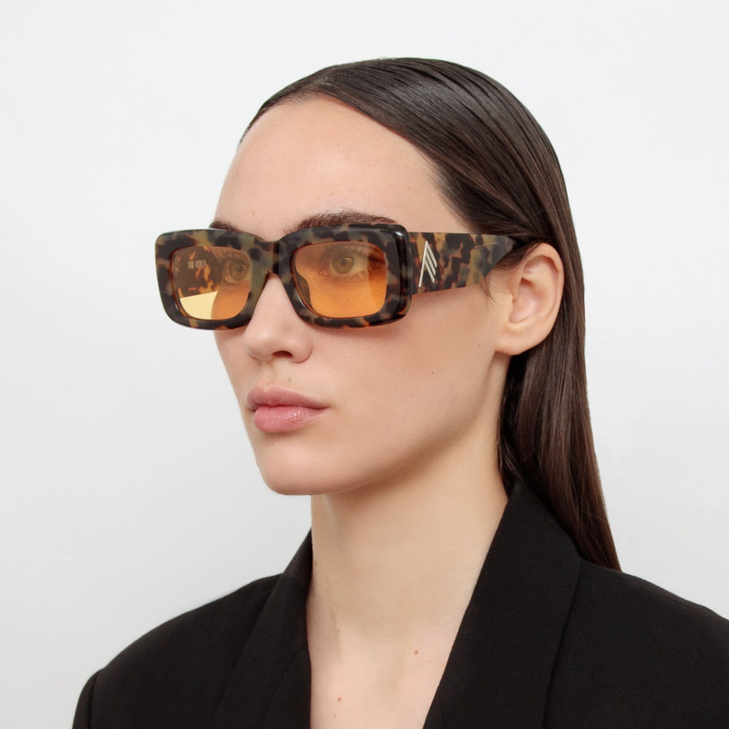 LINDA FARROW Marfa Rectangular Sunglasses in Tortoiseshell and Yellow outlook