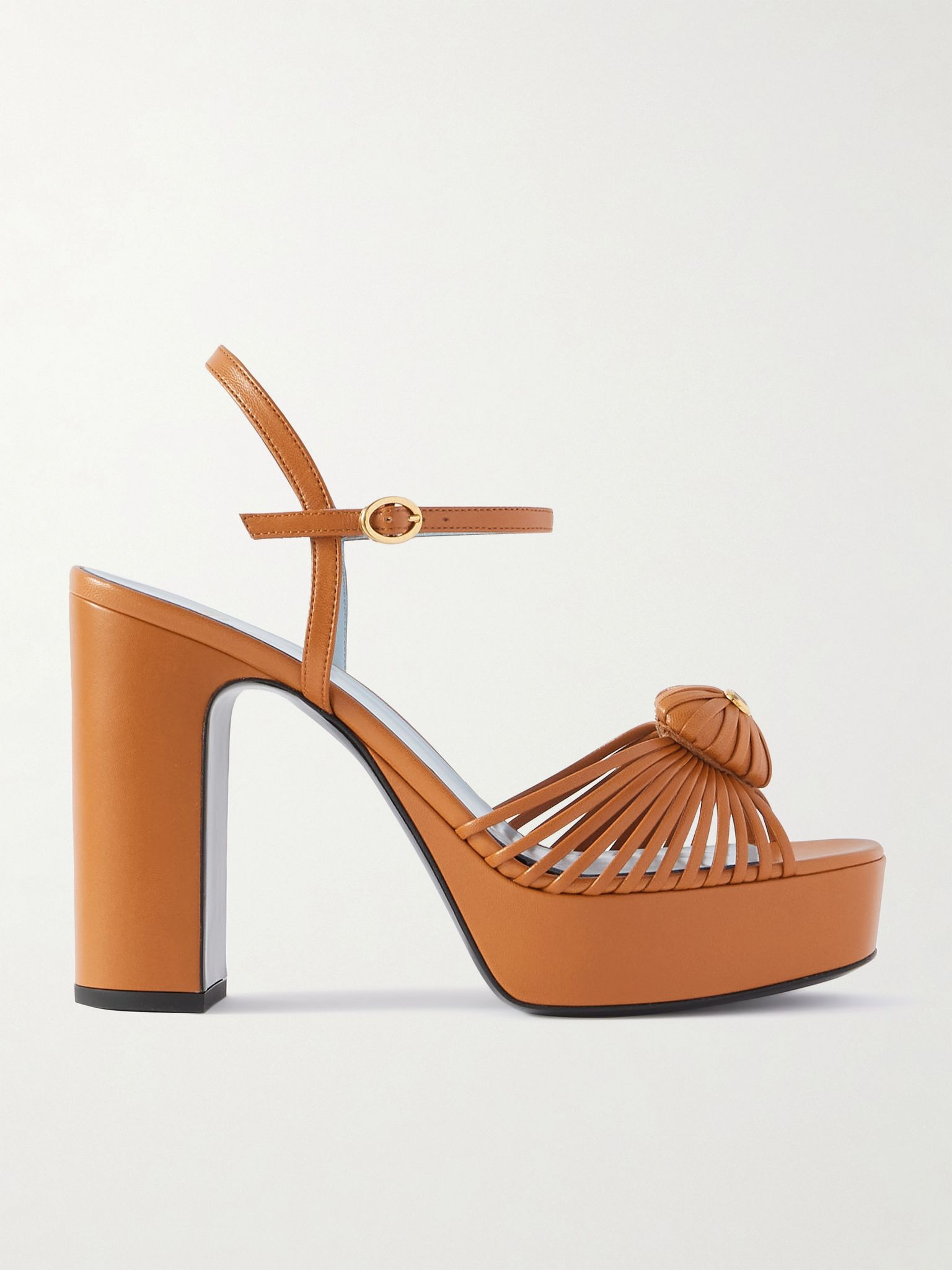 Embellished leather platform sandals Tan - 1