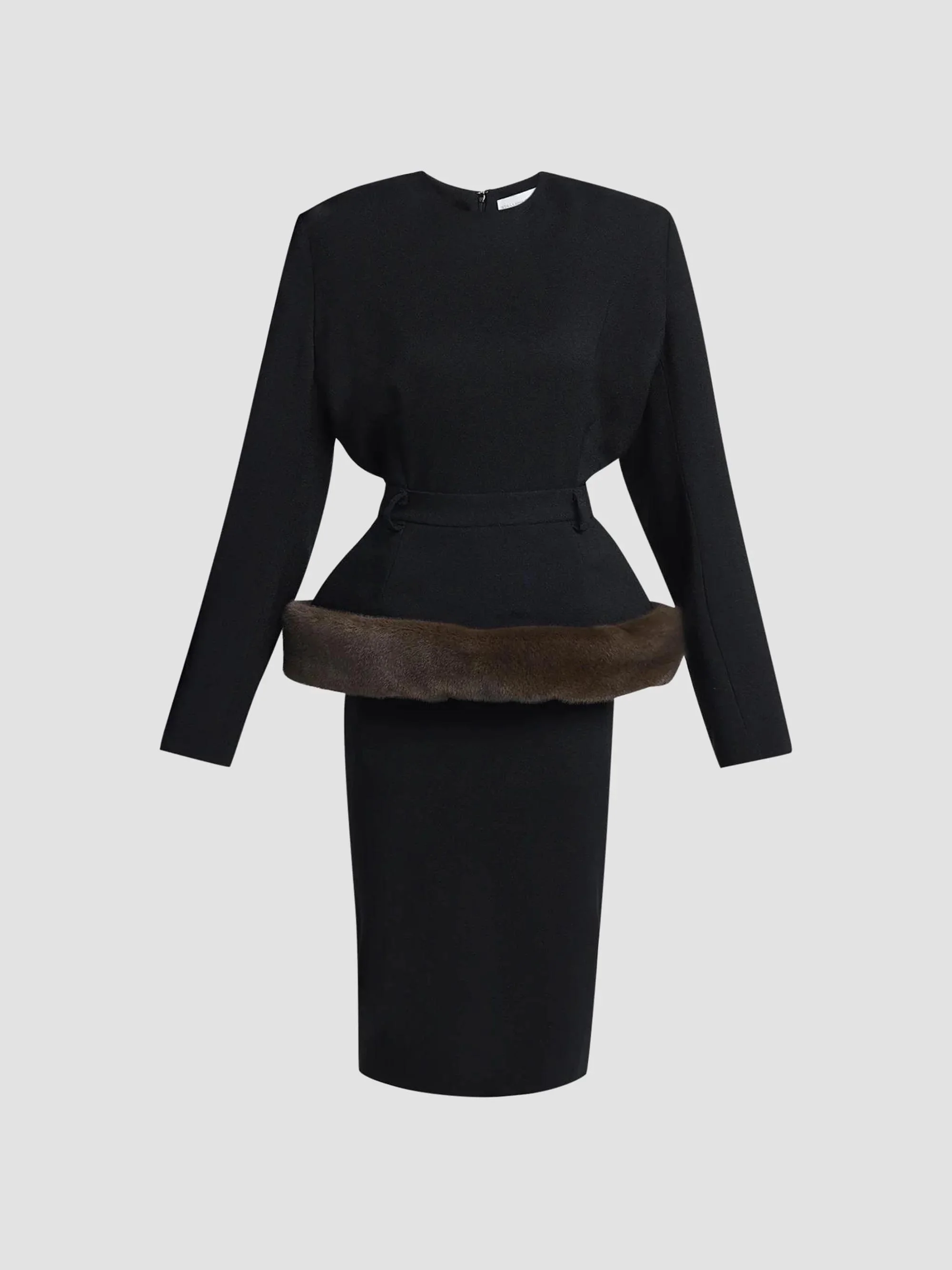 Women's Faux Fur-Trimmed Peplum Midi Dress - Black - 1