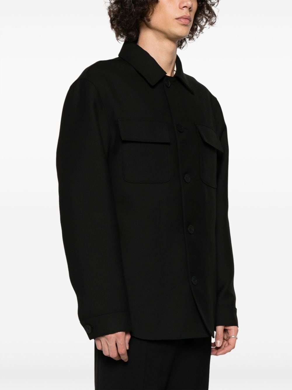 spread-collar cotton shirt jacket - 3