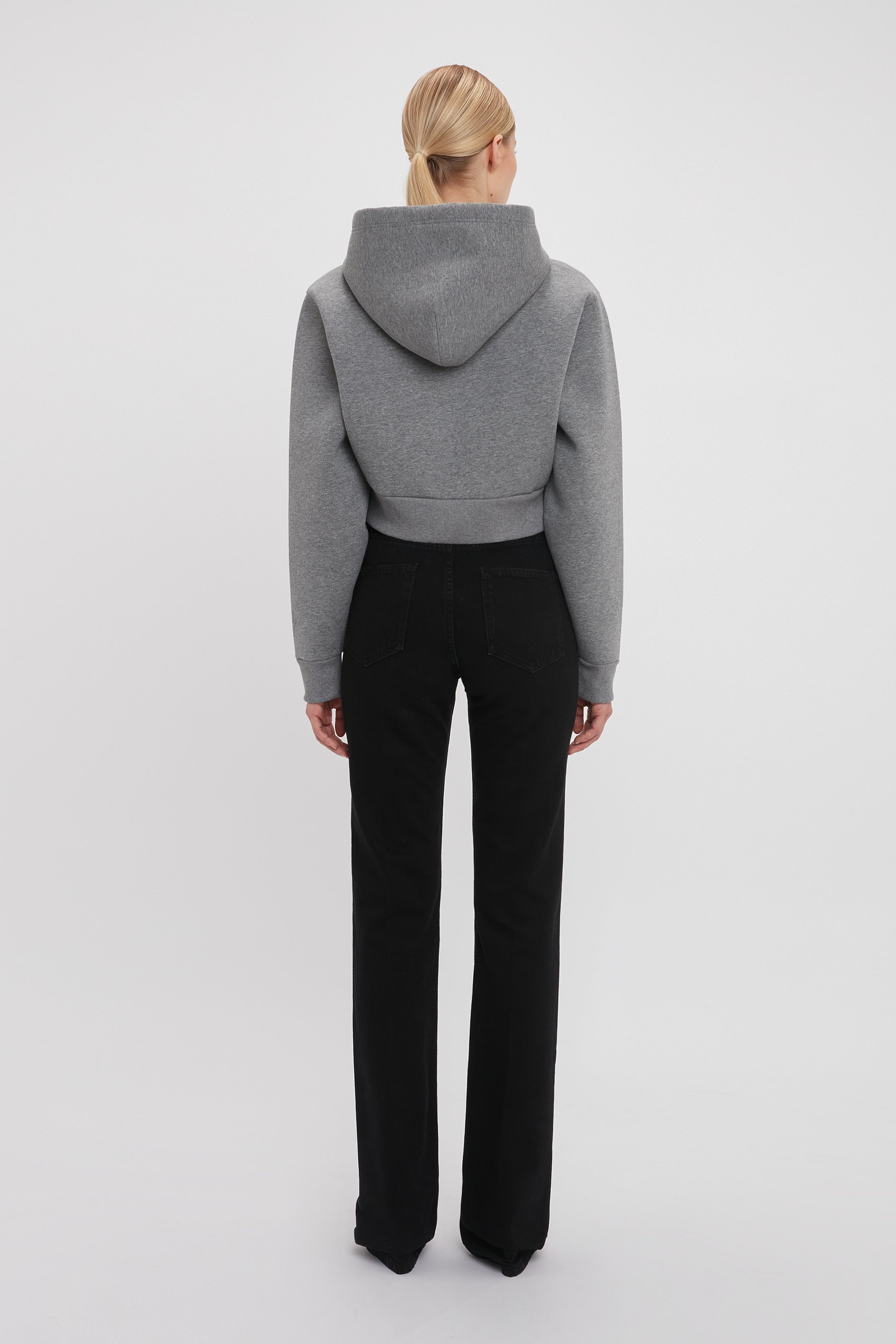 Cropped Structured Hoodie In Grey Marl - 4