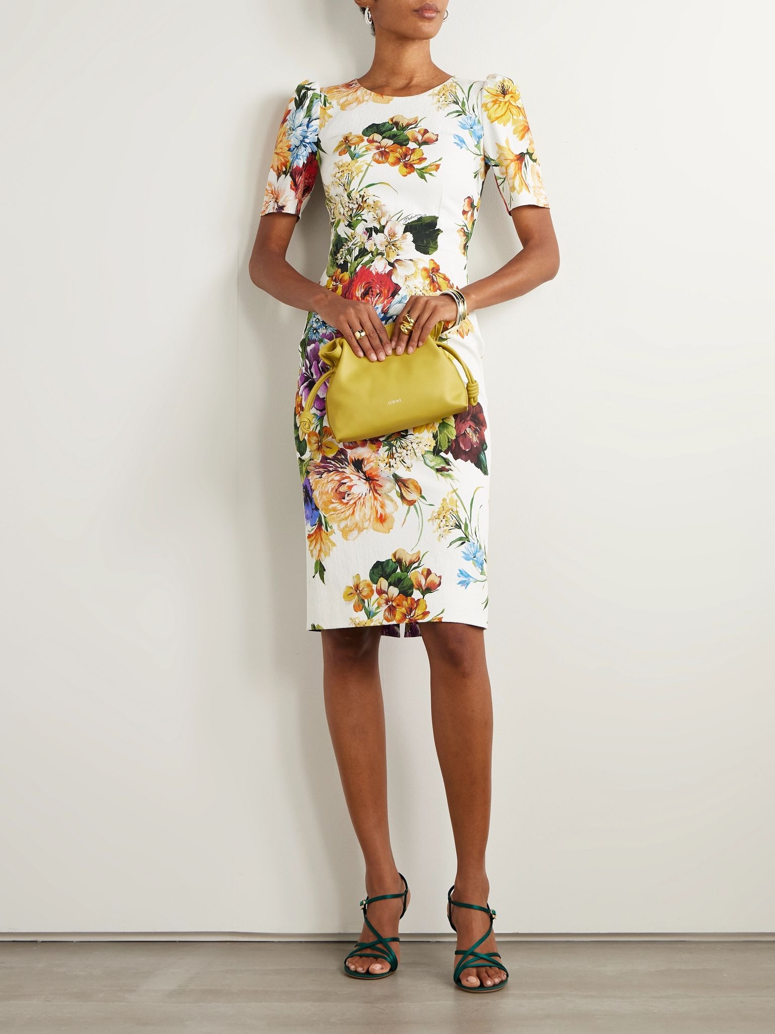 Floral-print jacquard-knit midi dress White - 2