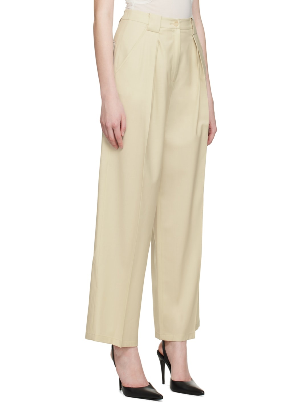 Beige Tuck Trousers - 2