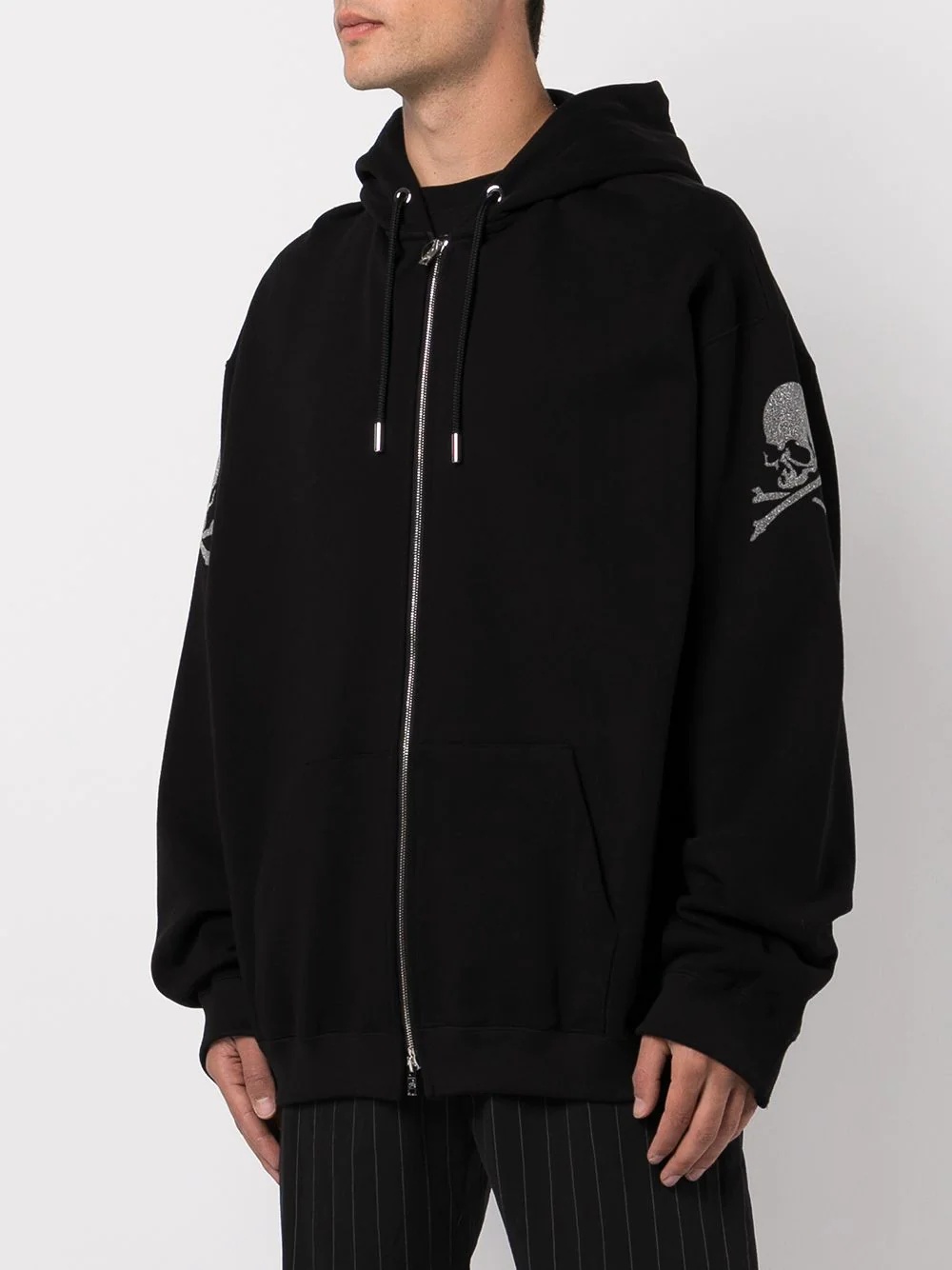 crystal embellished skull zip-front hoodie - 3