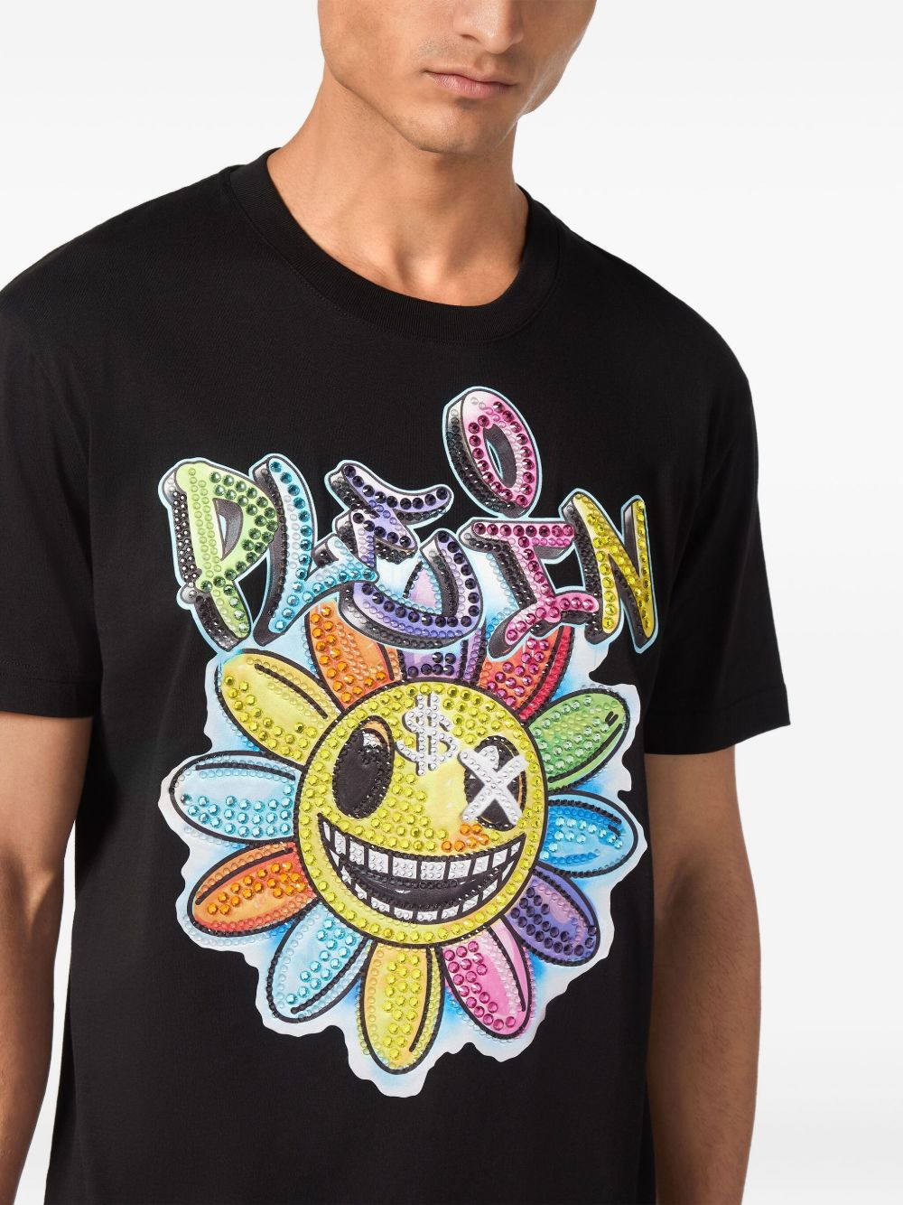 Stones Smile crystal-embellished flower T-shirt - 4