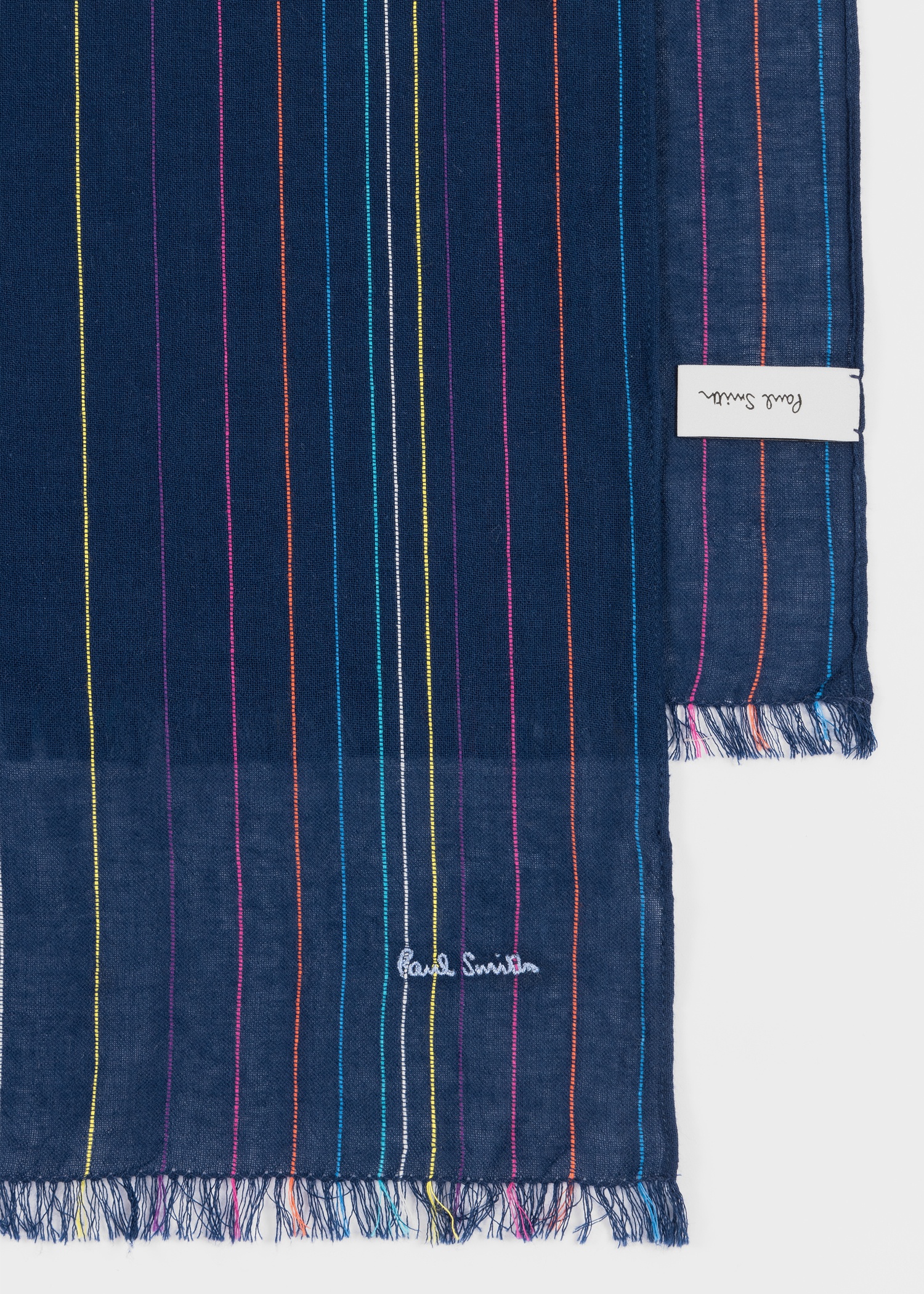 Navy Stitch Stripe Cotton Scarf - 2