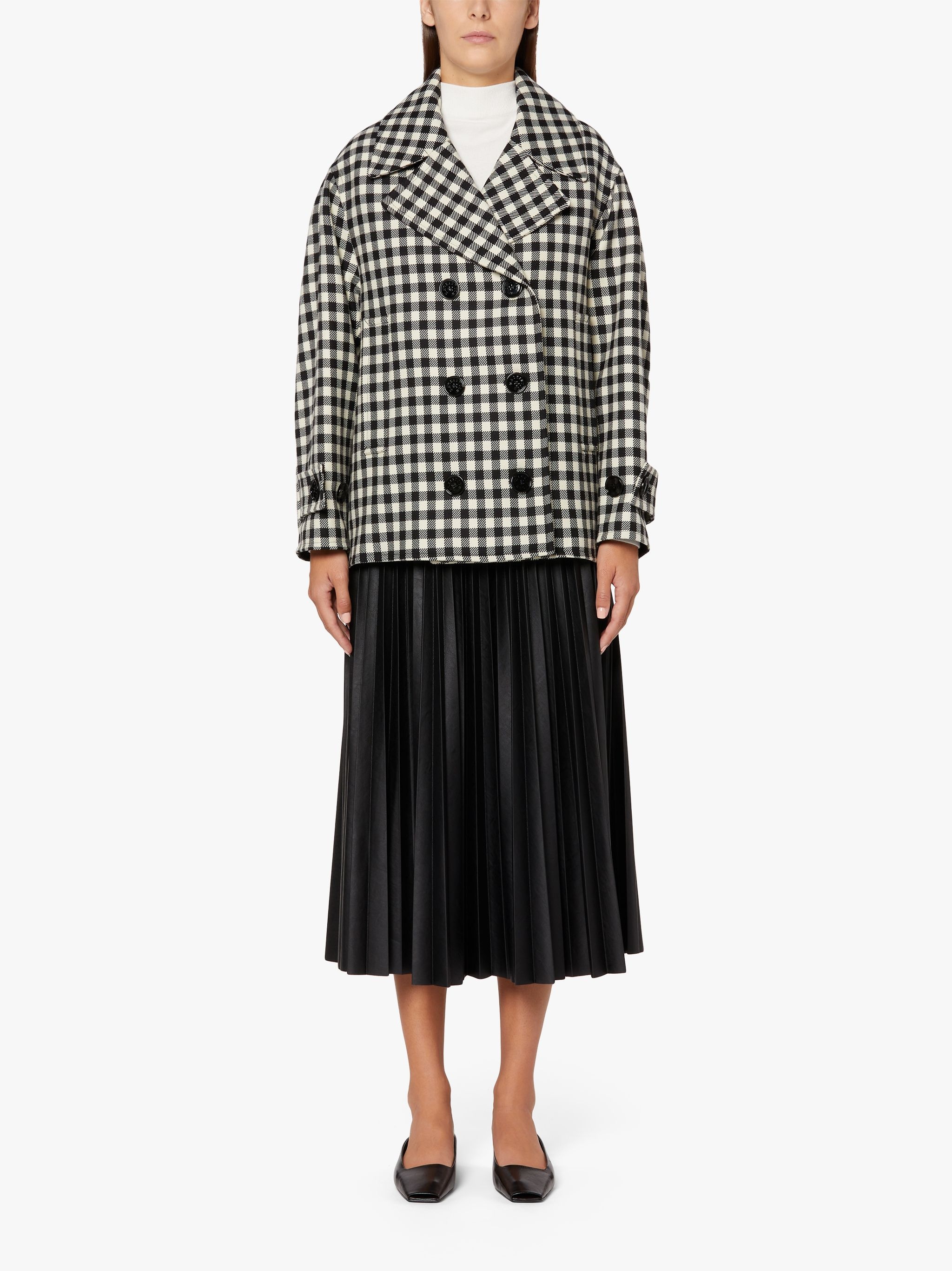 FIONA BLACK & WHITE CHECK WOOL PEA COAT | LMC-011 - 3