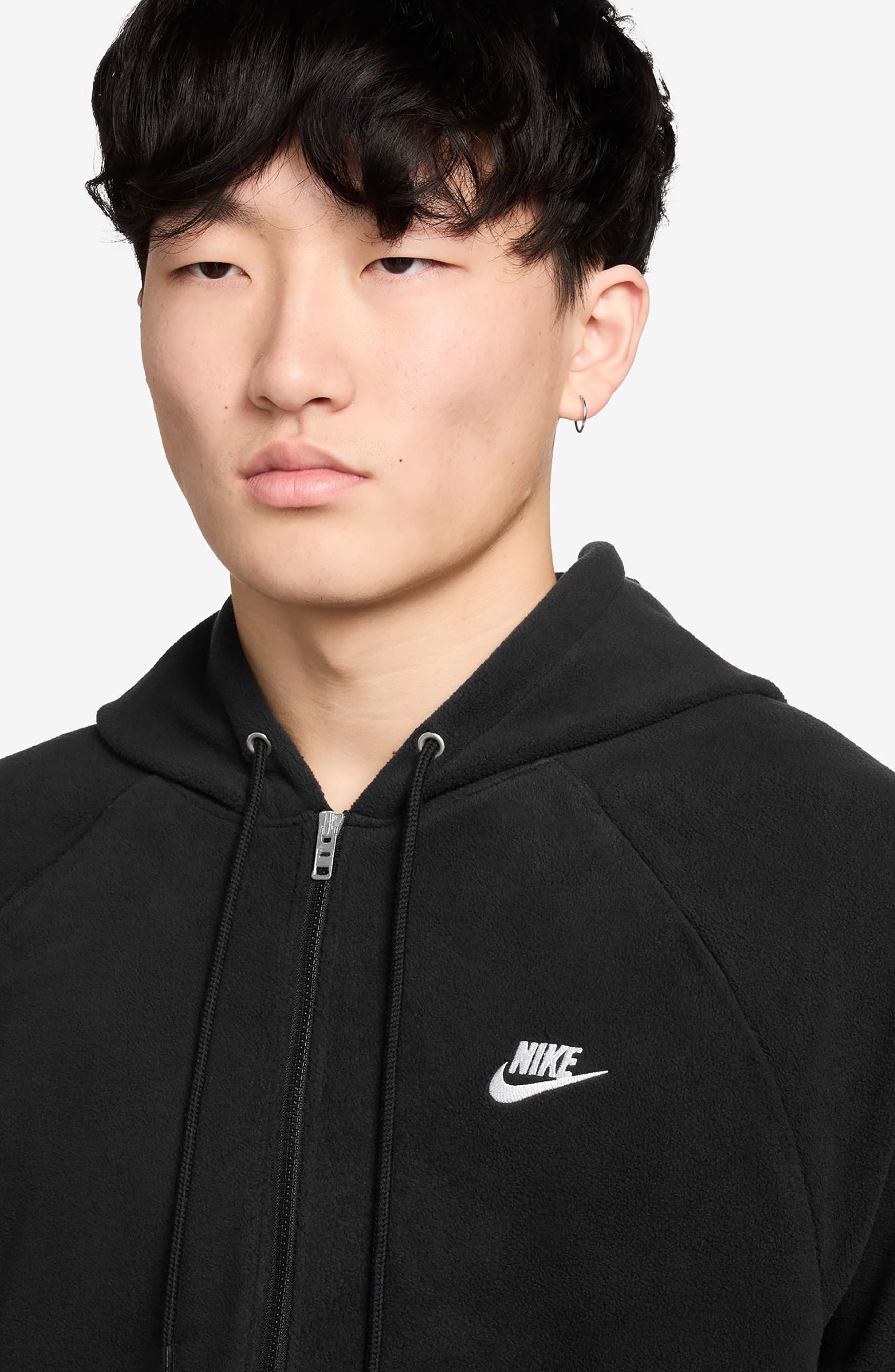 Nike Club Fleece Hoodie Sweatshirt in Black/White at Nordstrom - 3
