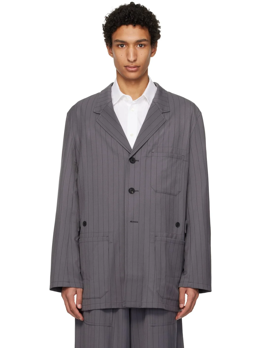 Gray Pinstripe Refined Wool Chore Blazer - 1