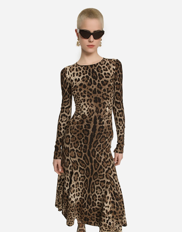 Leopard-print calf-length cady dress - 4