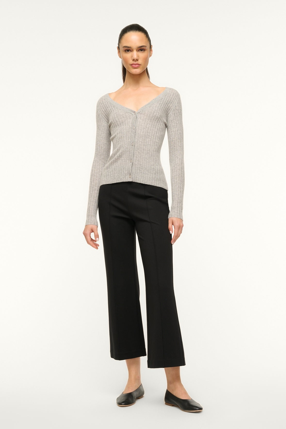STAUD CARGO CASHMERE SWEATER HEATHER GREY - 3