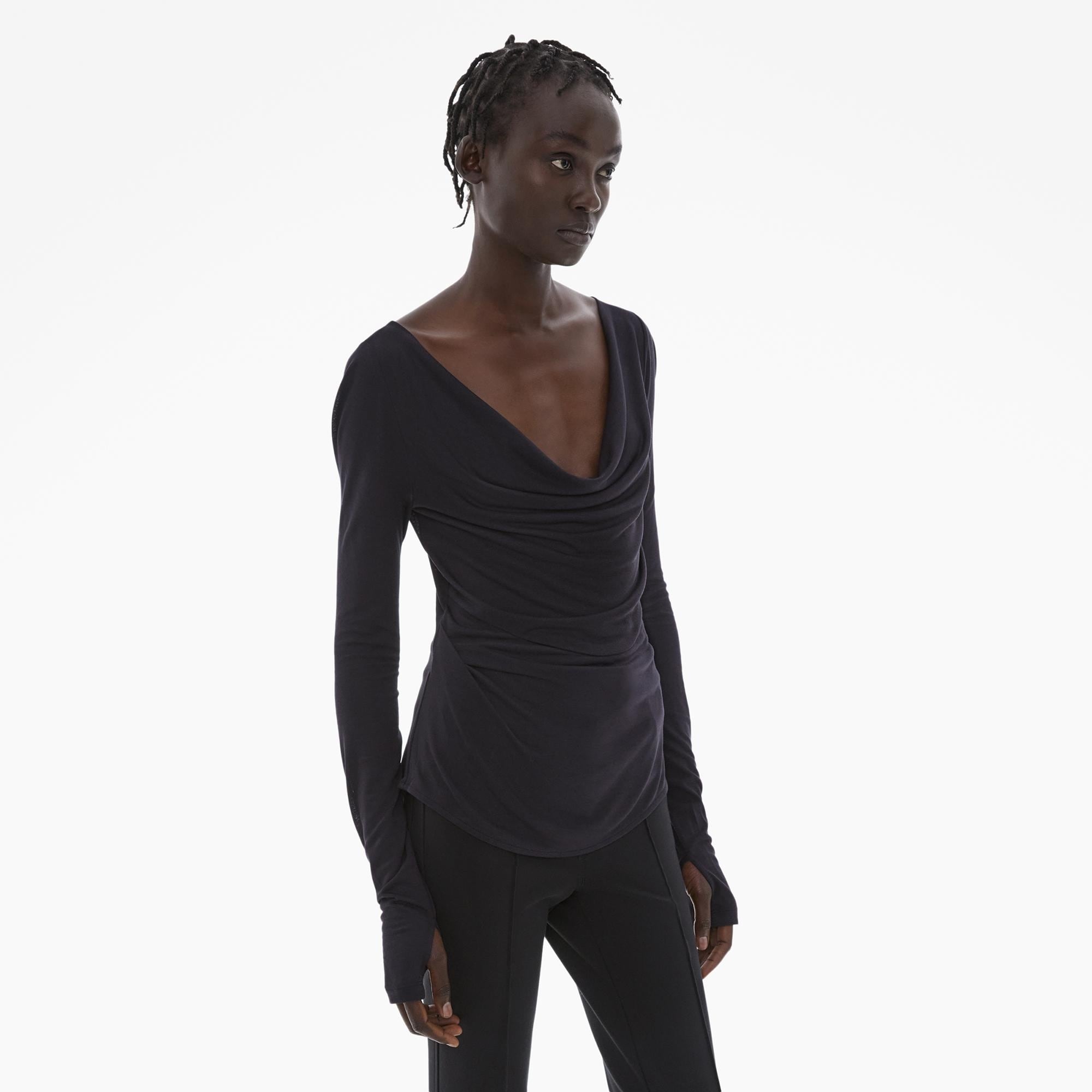 RIBBED COWL NECK TOP - 5