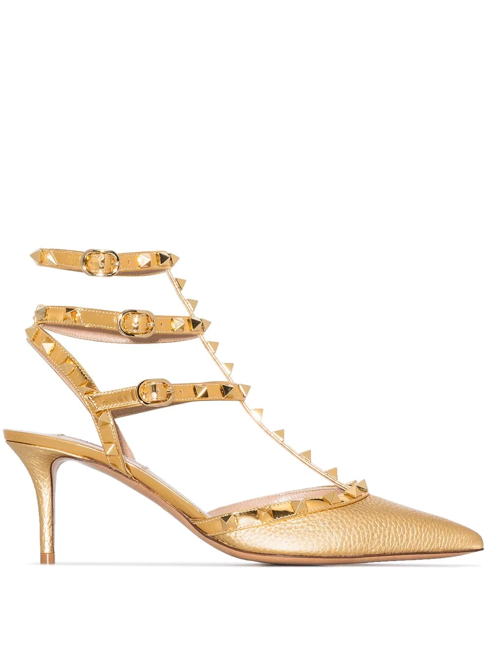 Rockstud 65mm metallic leather pumps - 1