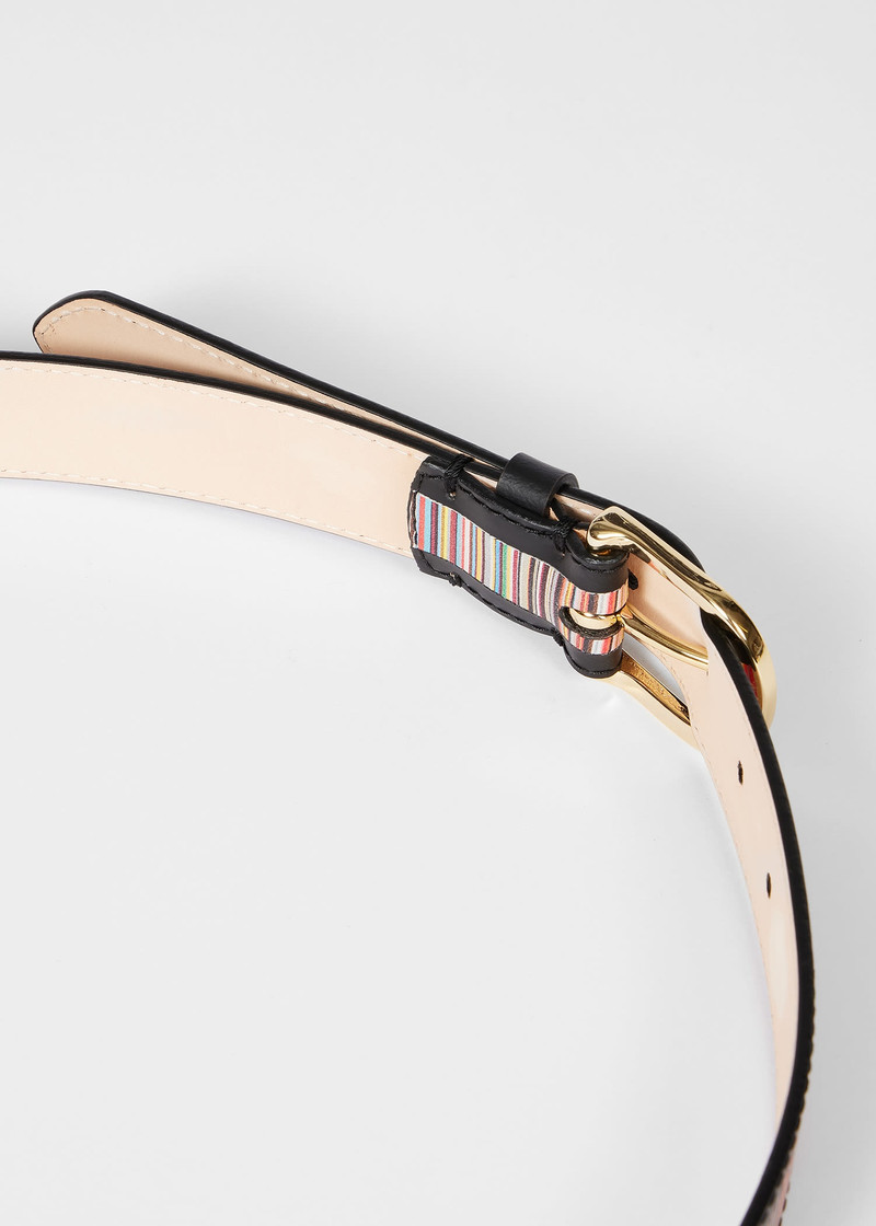 Black Leather 'Signature Stripe' Belt 3