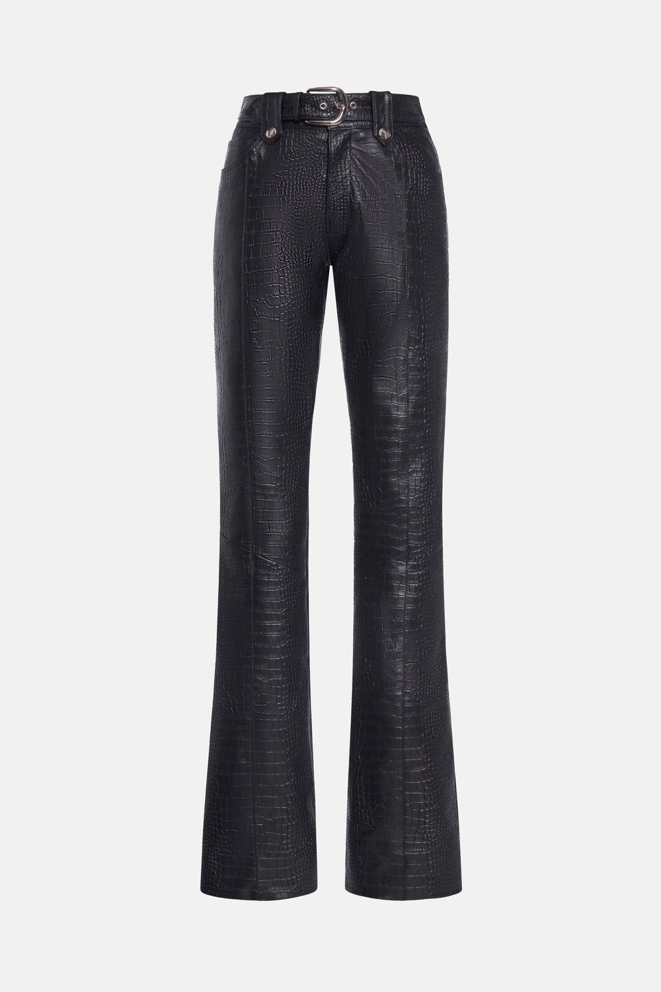 CROCO PRINT LEATHER FLARED TROUSERS WITH BELT - 1