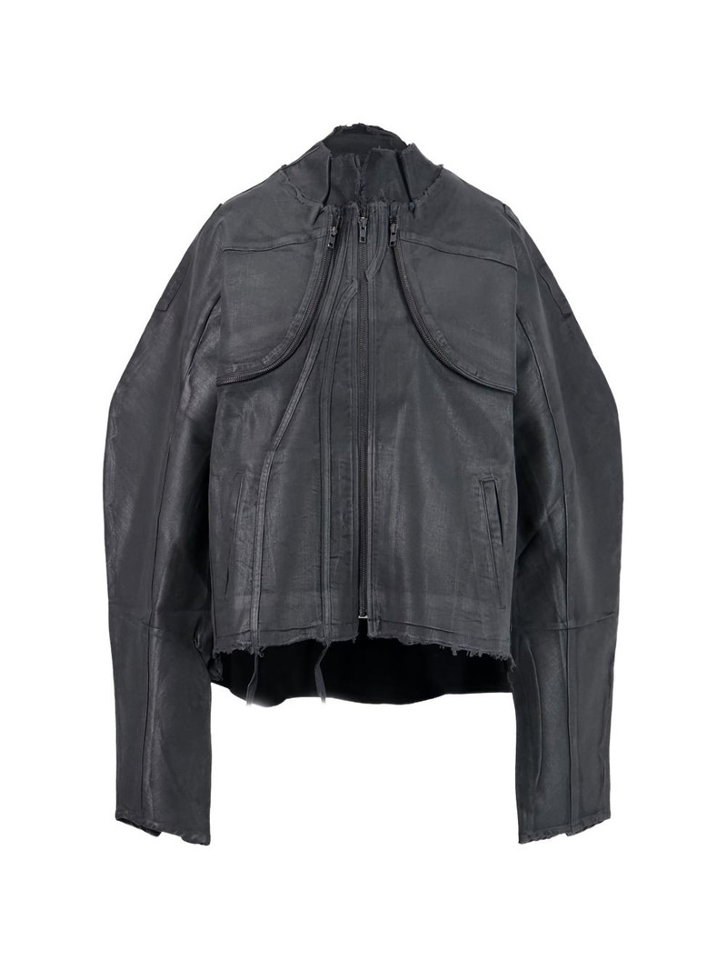 glazed-effect denim zip-up jacket 1