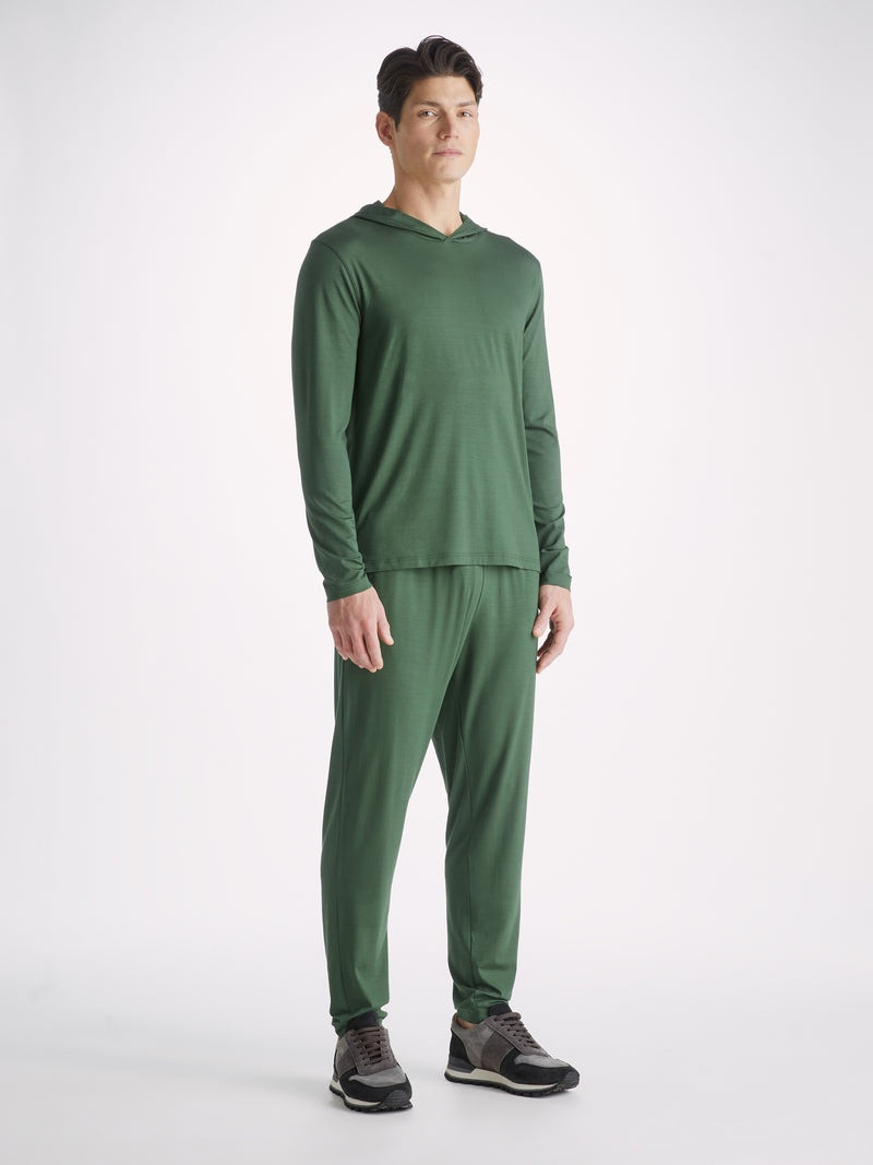 Derek Rose Men's Pullover Hoodie Basel Micro Modal Stretch Hunter Green outlook