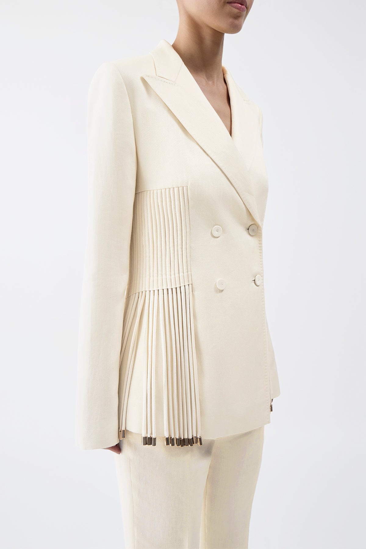 Giorgio Fringe Blazer in Ivory Textured Linen - 6