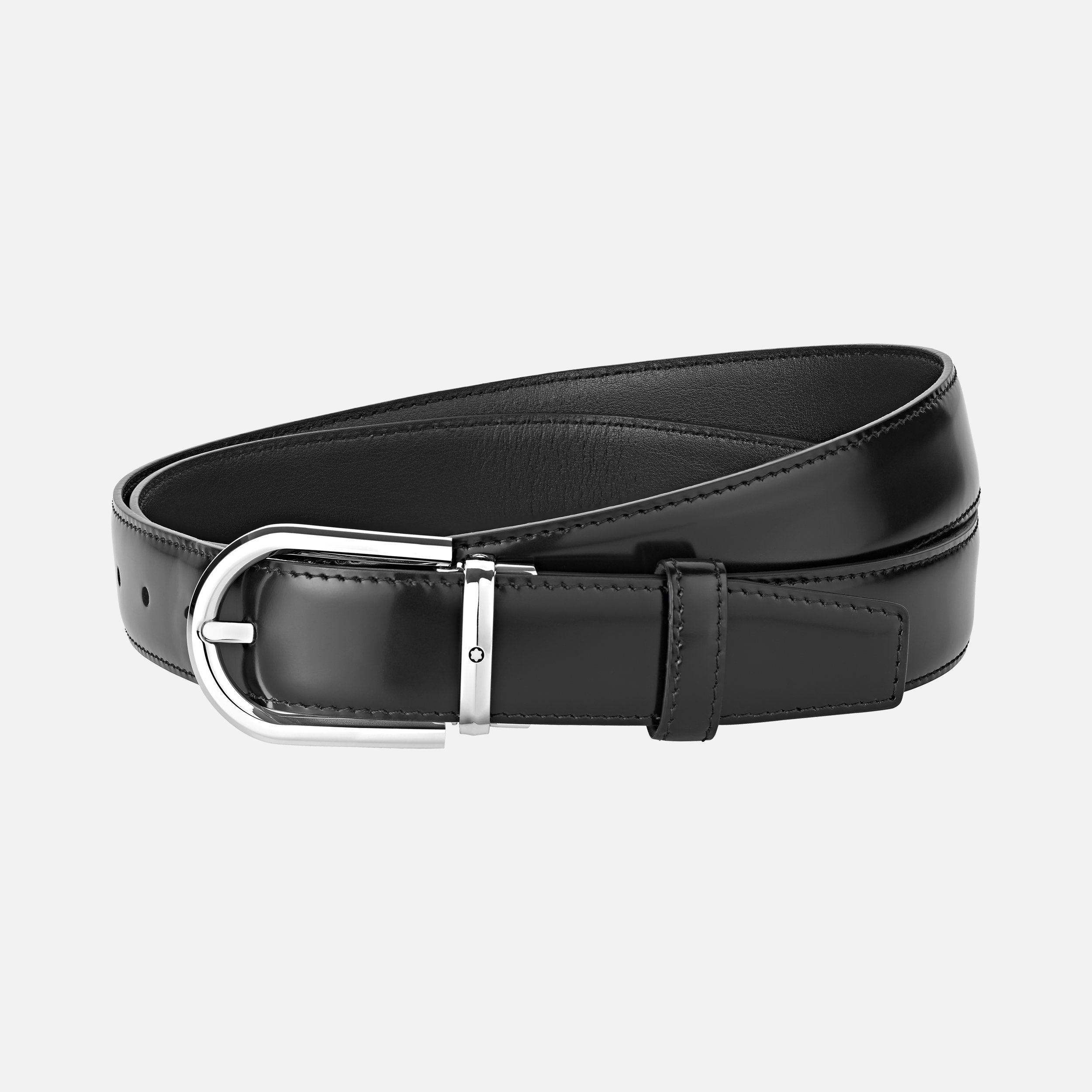 Horseshoe buckle black 30 mm leather belt - 1