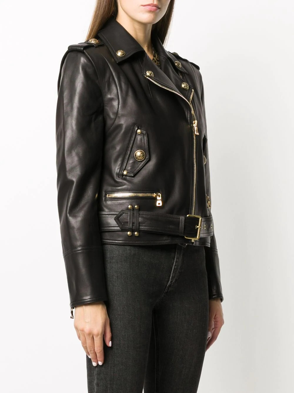 cropped logo button biker jacket - 3