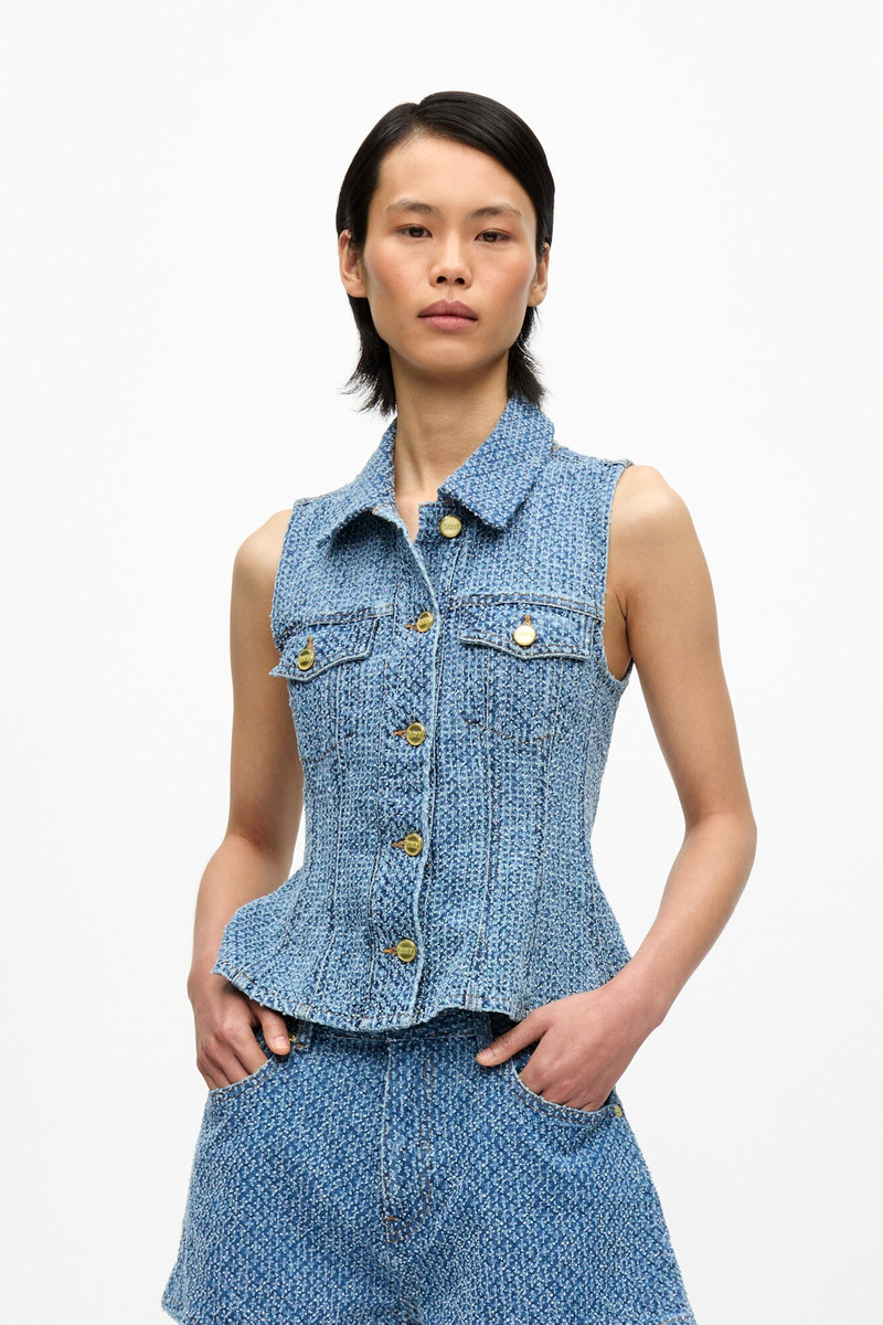 GANNI BLUE FLUFFY DENIM FITTED TOP outlook