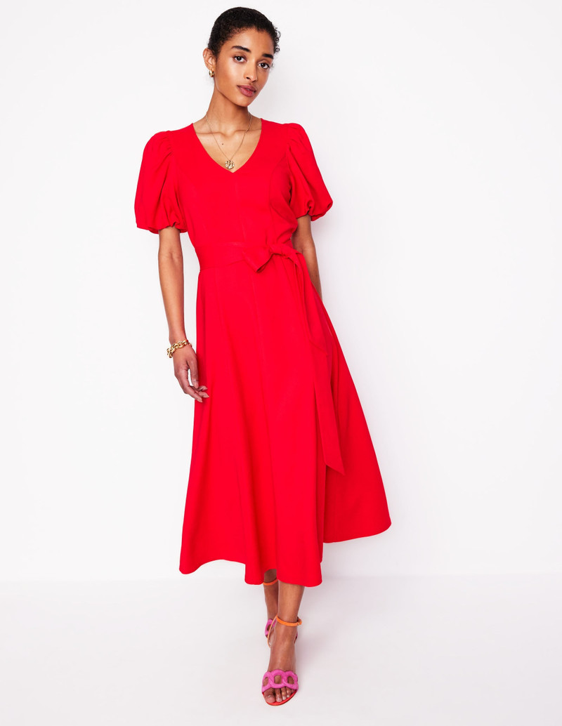 Volume Sleeve Midi Dress-Poppy Red 5