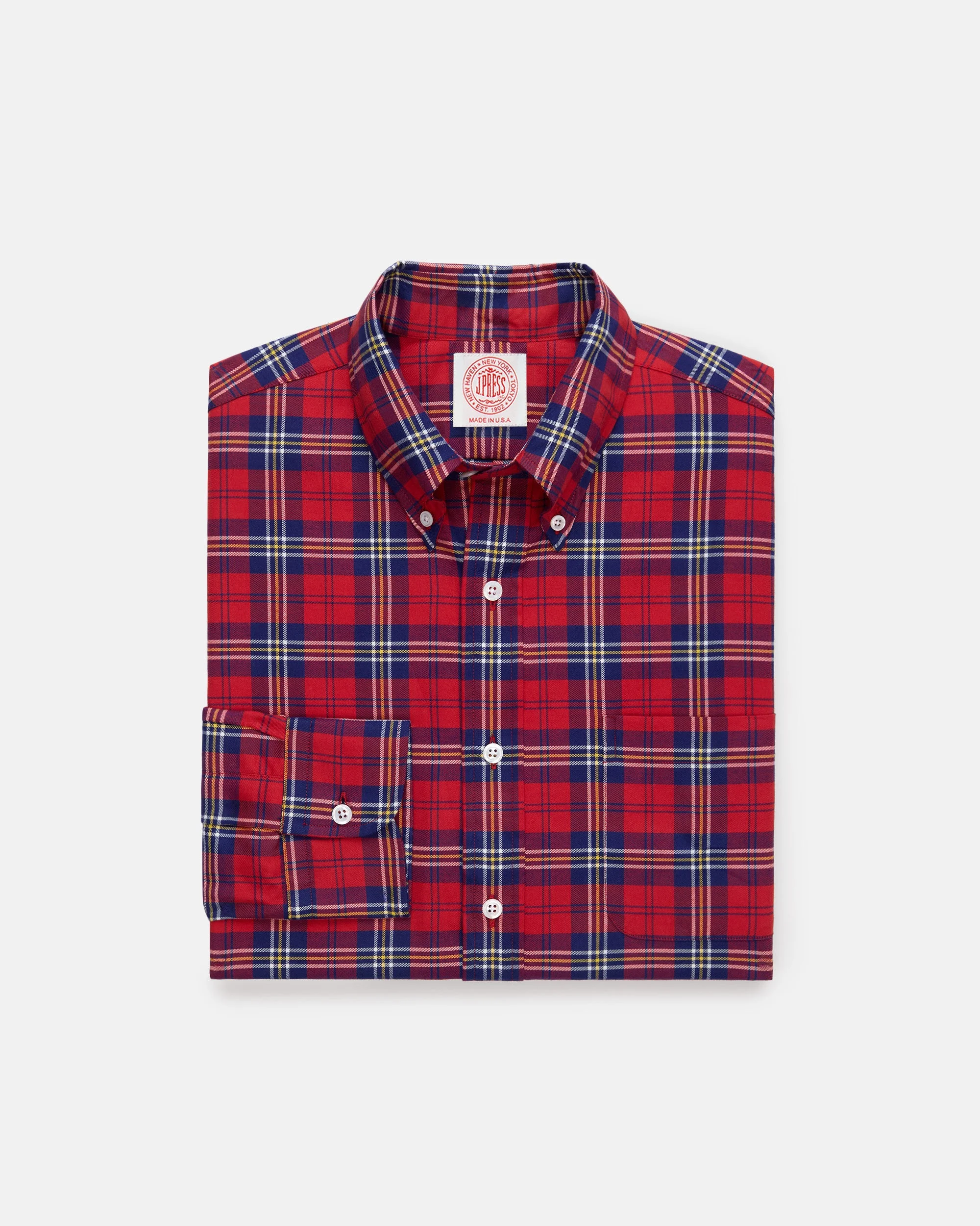 MADE-IN-USA RED GROUND TARTAN FLANNEL SPORT SHIRT - CLASSIC FIT - 1