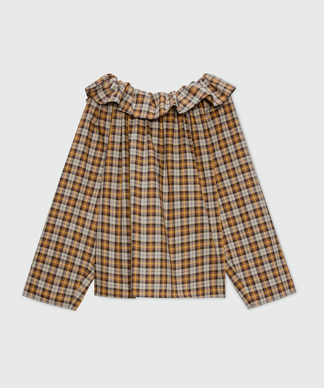 Check cotton blouse with maxi ruffle. - 1