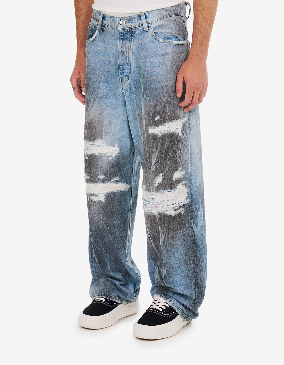 Nahmias Blue Thrashed Baggy Jeans - 3