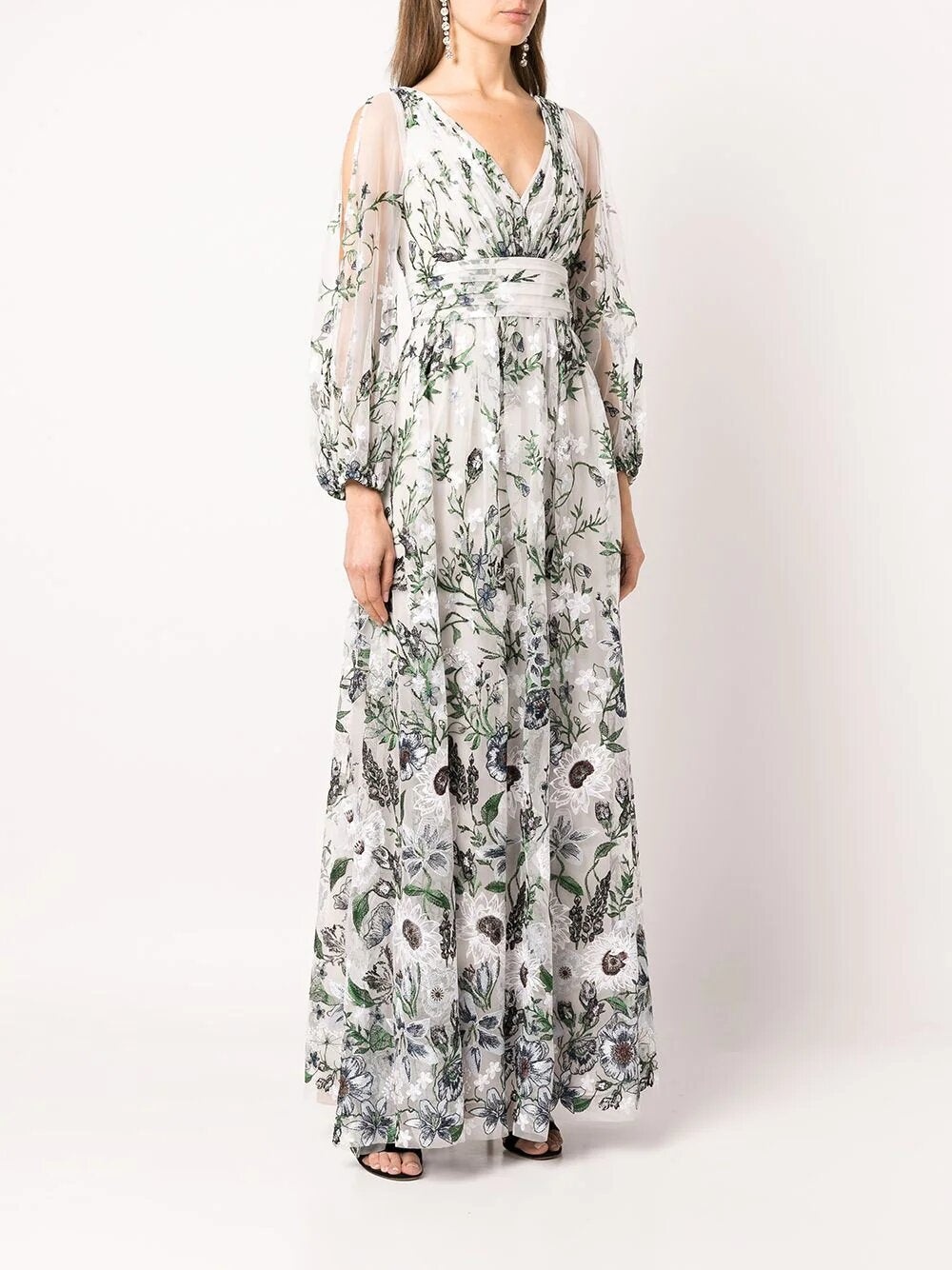 EMBROIDERED TULLE V-NECK GOWN - 3