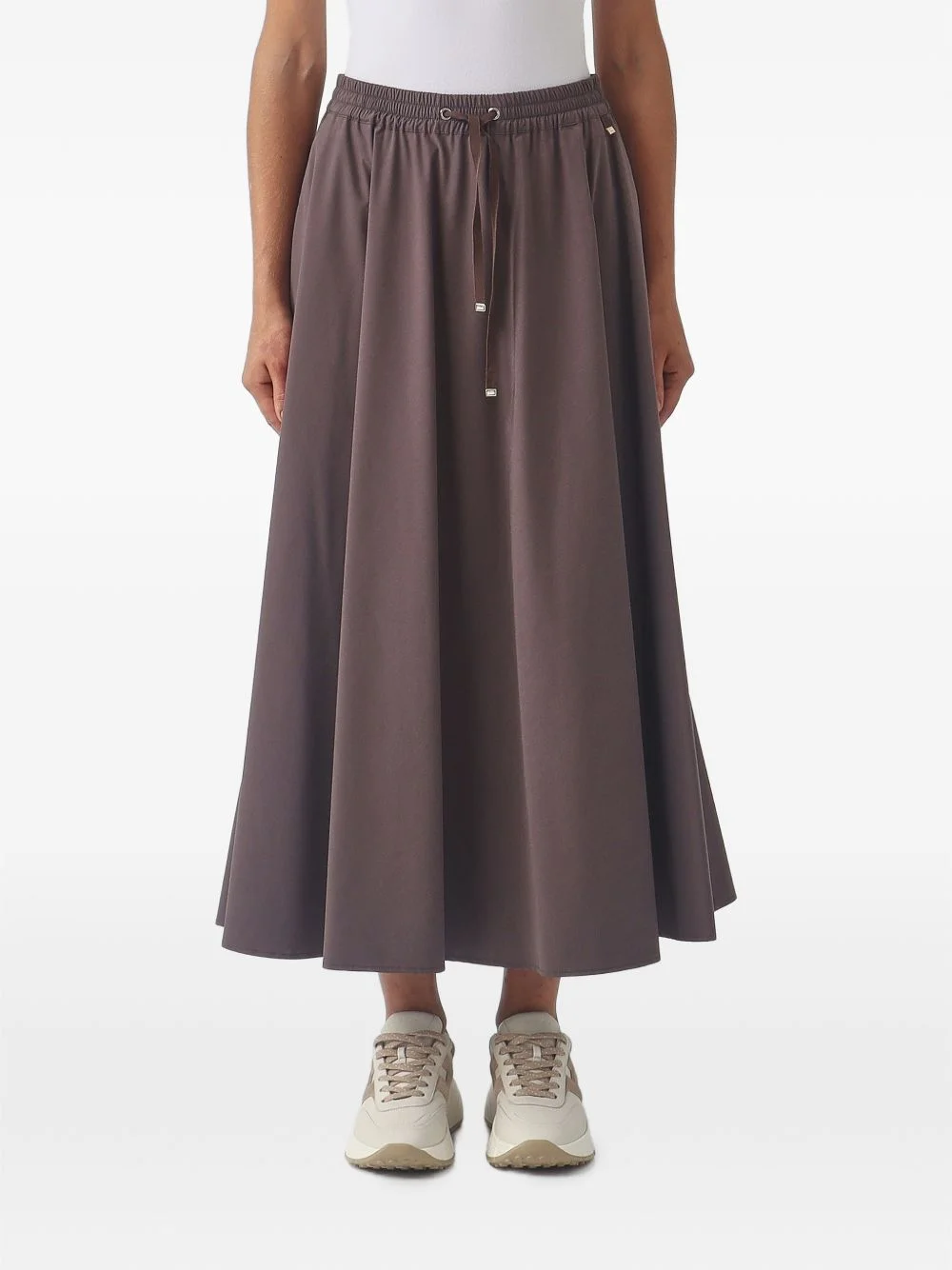 drawstring-waist pleated mid skirt - 1
