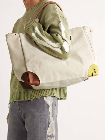 Kapital Smiley Leather-Trimmed Canvas Tote Bag outlook