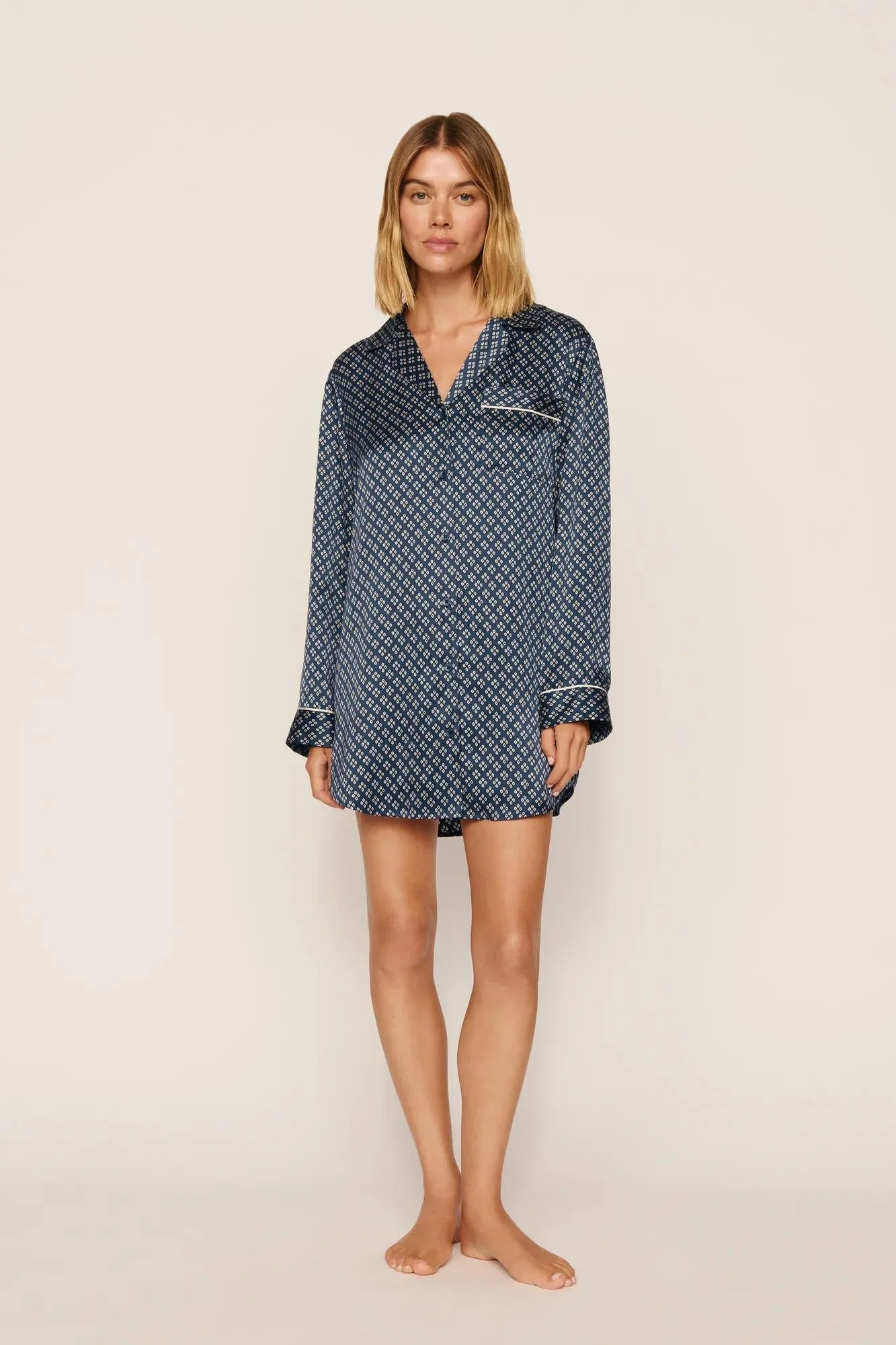 Inez Washable Silk Printed Sleepshirt - 1