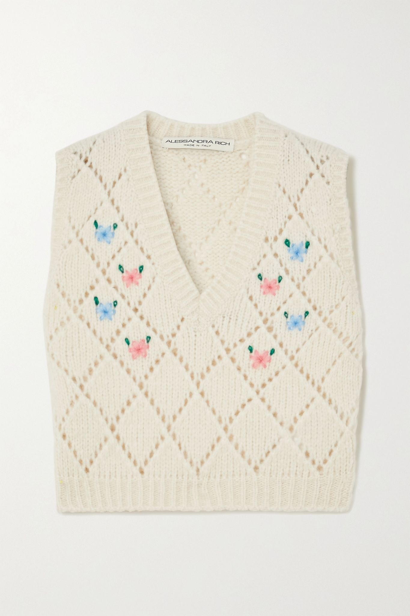 Embroidered pointelle-knit alpaca-blend vest - 1