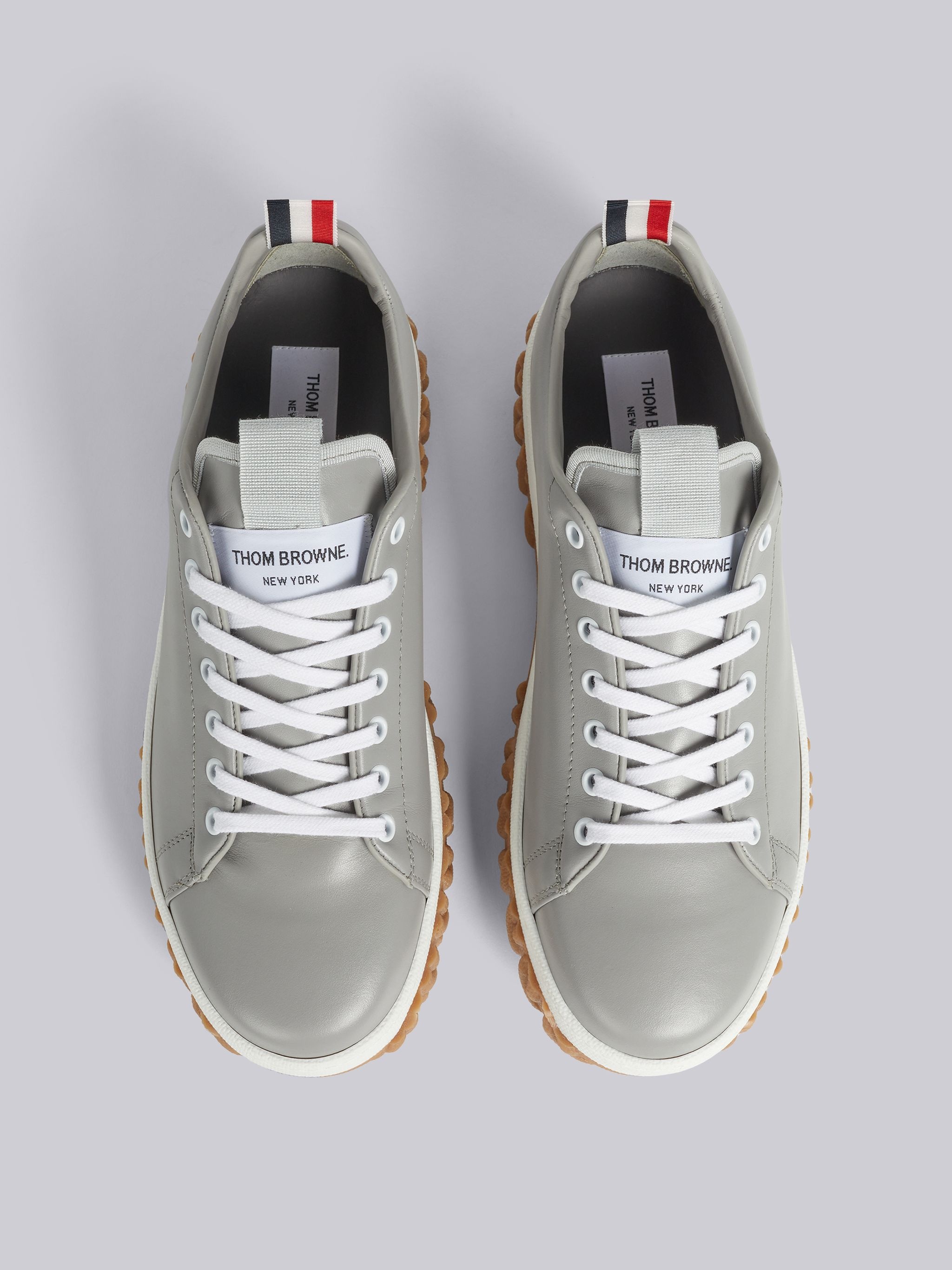 Medium Grey Vitello Calf Leather Cable Knit Sole Court Sneaker - 4