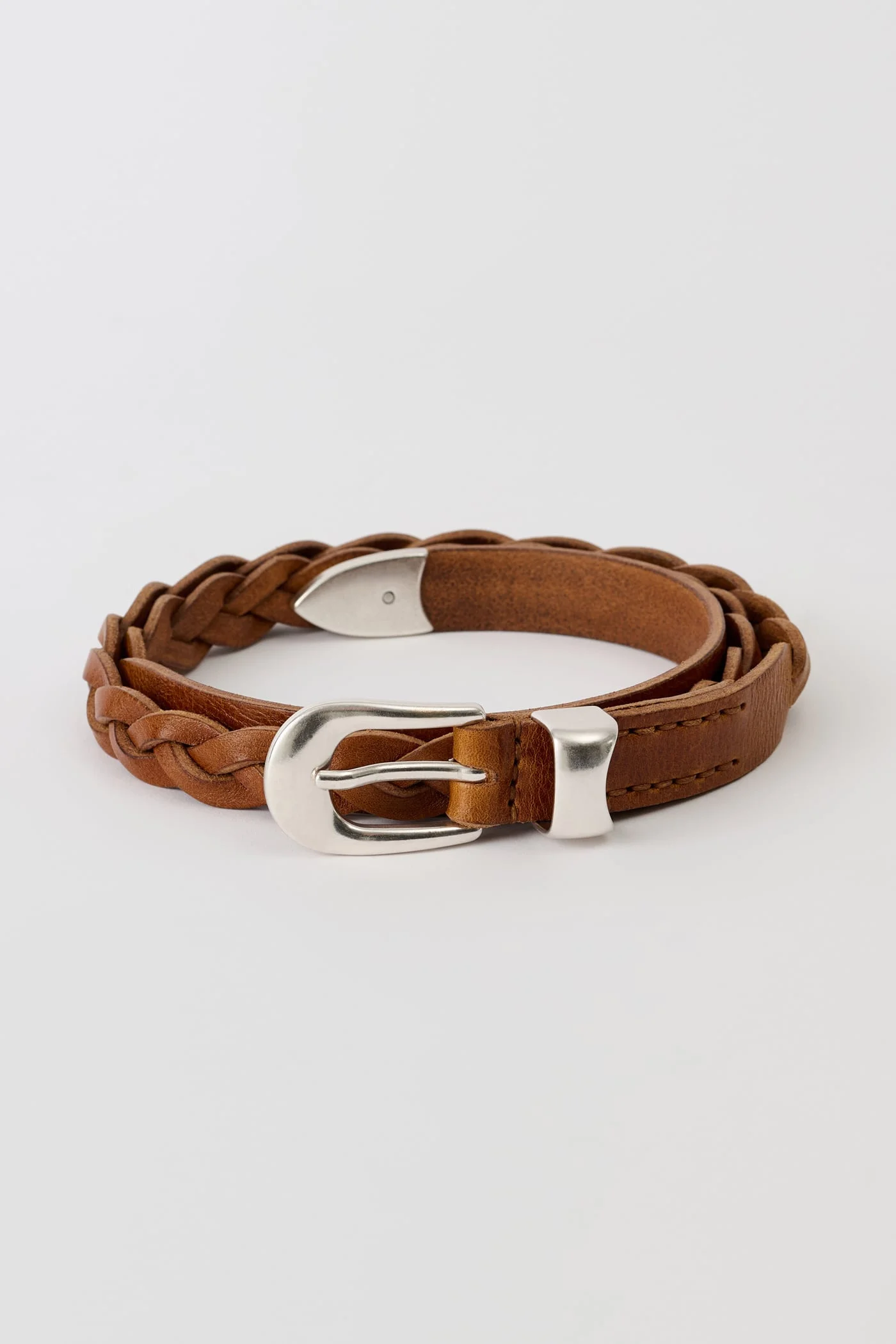 2 cm Braided Belt Cognac Leather - 1