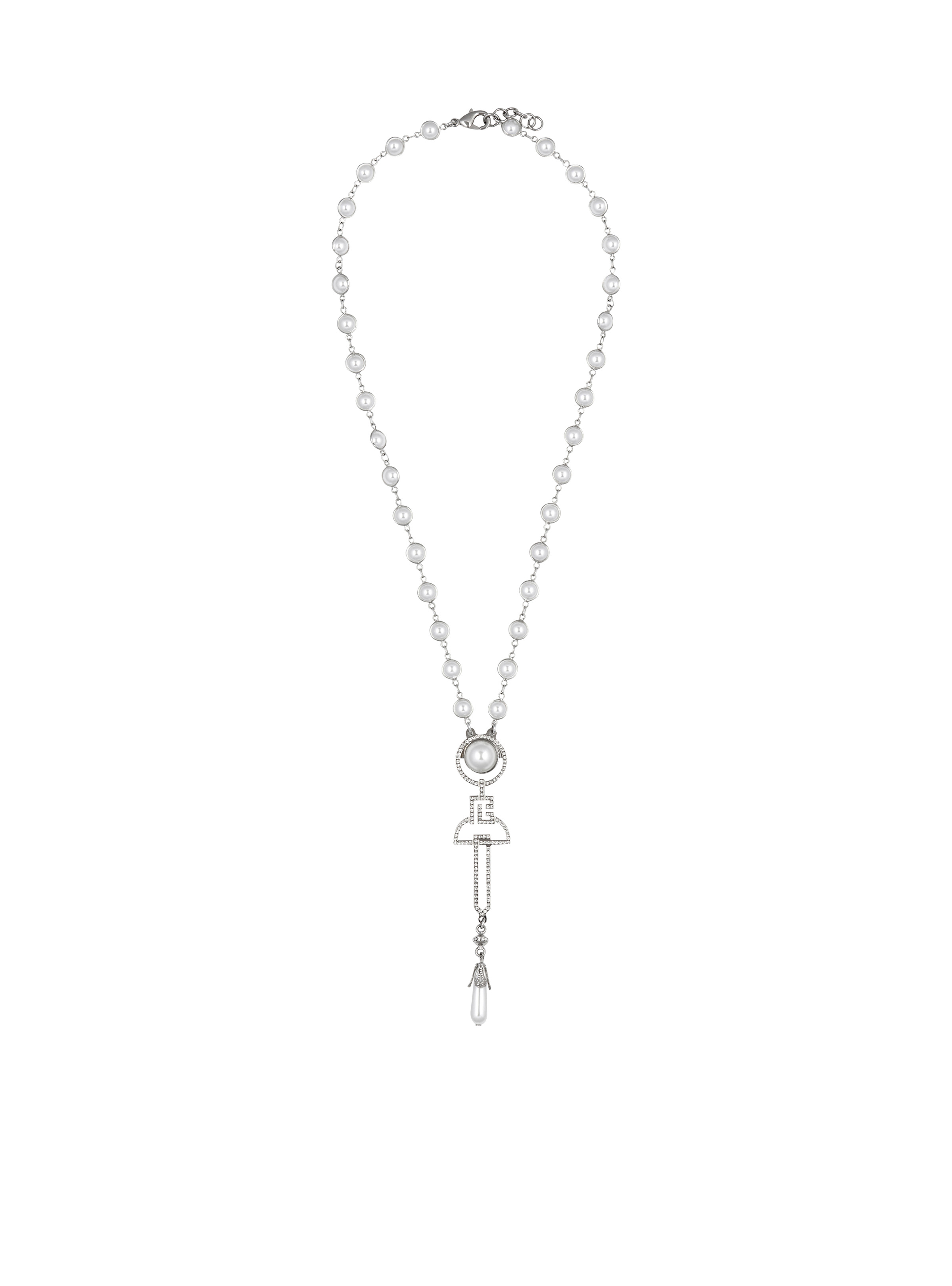 Art Deco pearl, brass and rhinestone necklace - 1